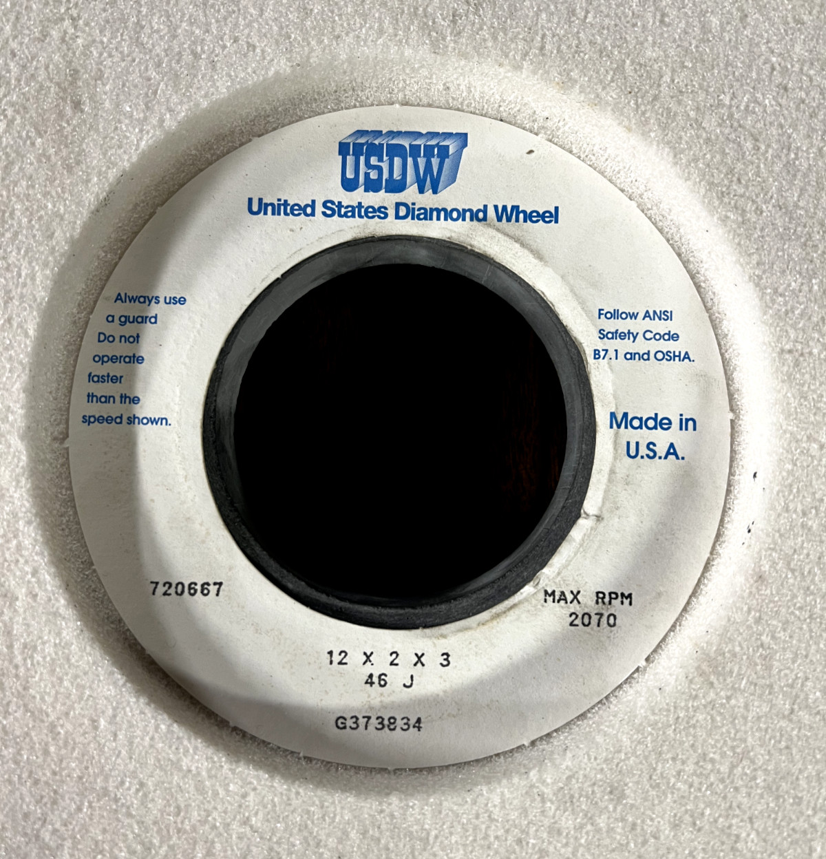 United States Diamond Wheel 720667 12x2x3 46 J G373834 RPM 2070