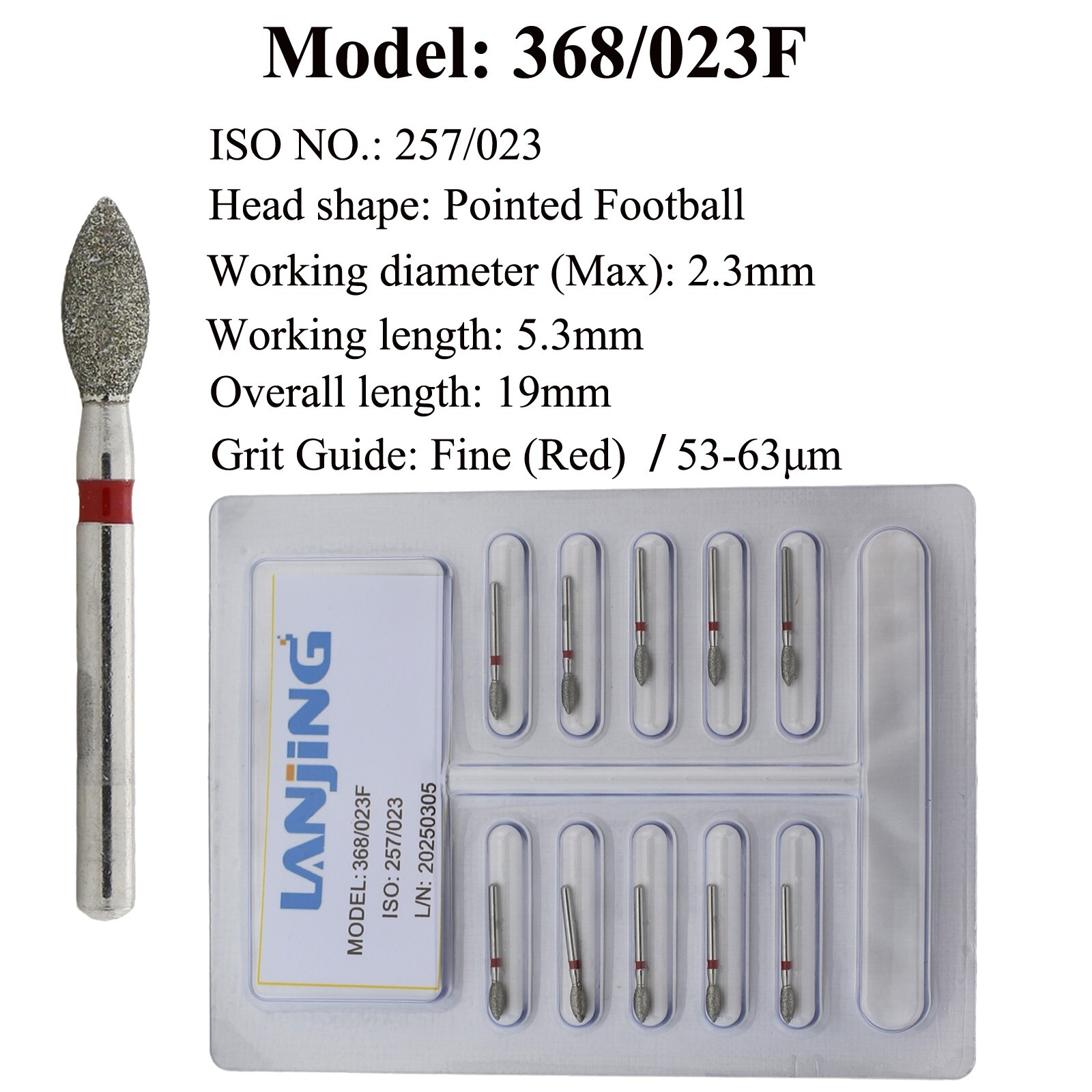 Dental Diamond Bur Football Egg 368/023F 379/023XF Super Fine Coarse FG Burs