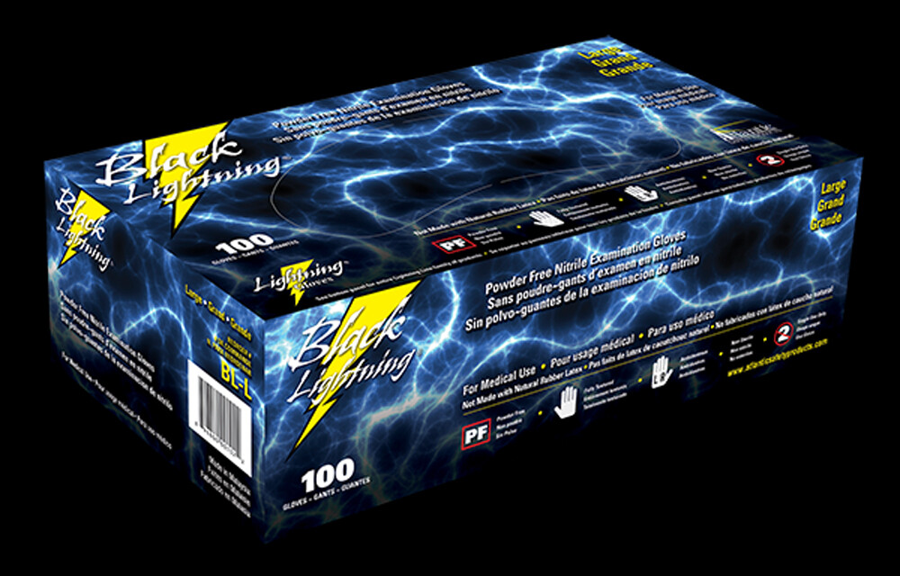 Box of 100pcs Black Lightning Nitrile 6Mil Gloves Size XX-Large Atlantic Safety