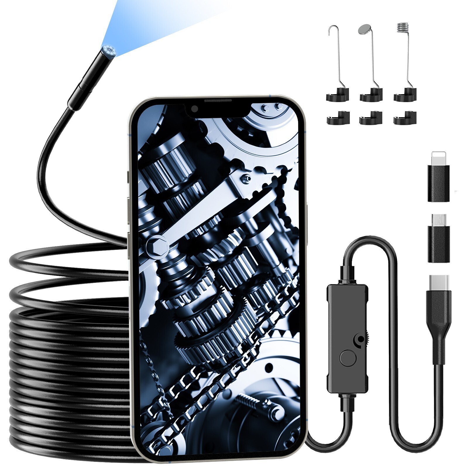 Endoscope Camera with Light, 1920P HD Borescope Camera with 8 LED Lights 16.4ft