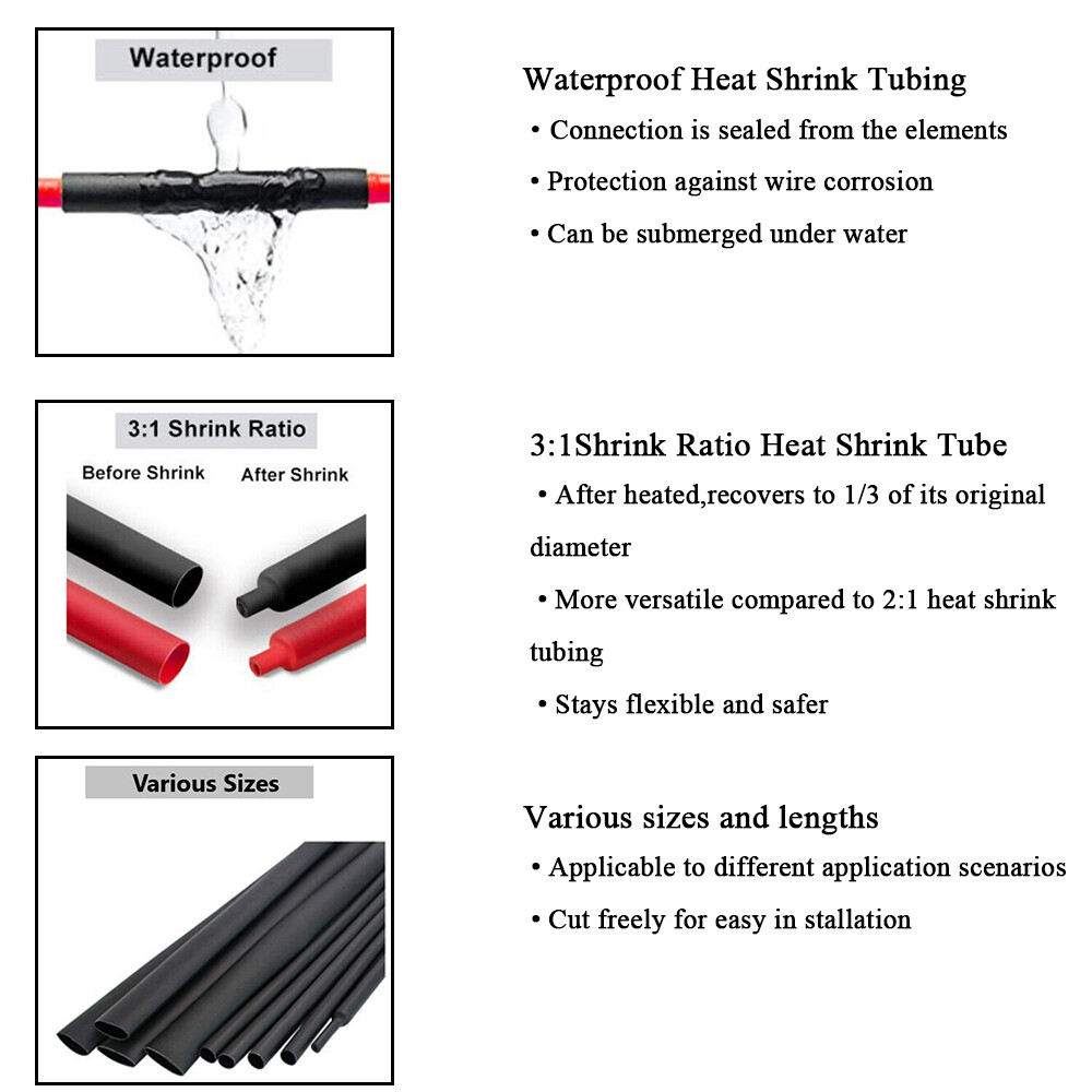 New 3:1 Heat Shrink Tube – 1″ Dual Wall Marine Adhesive Glue Lined Waterproof
