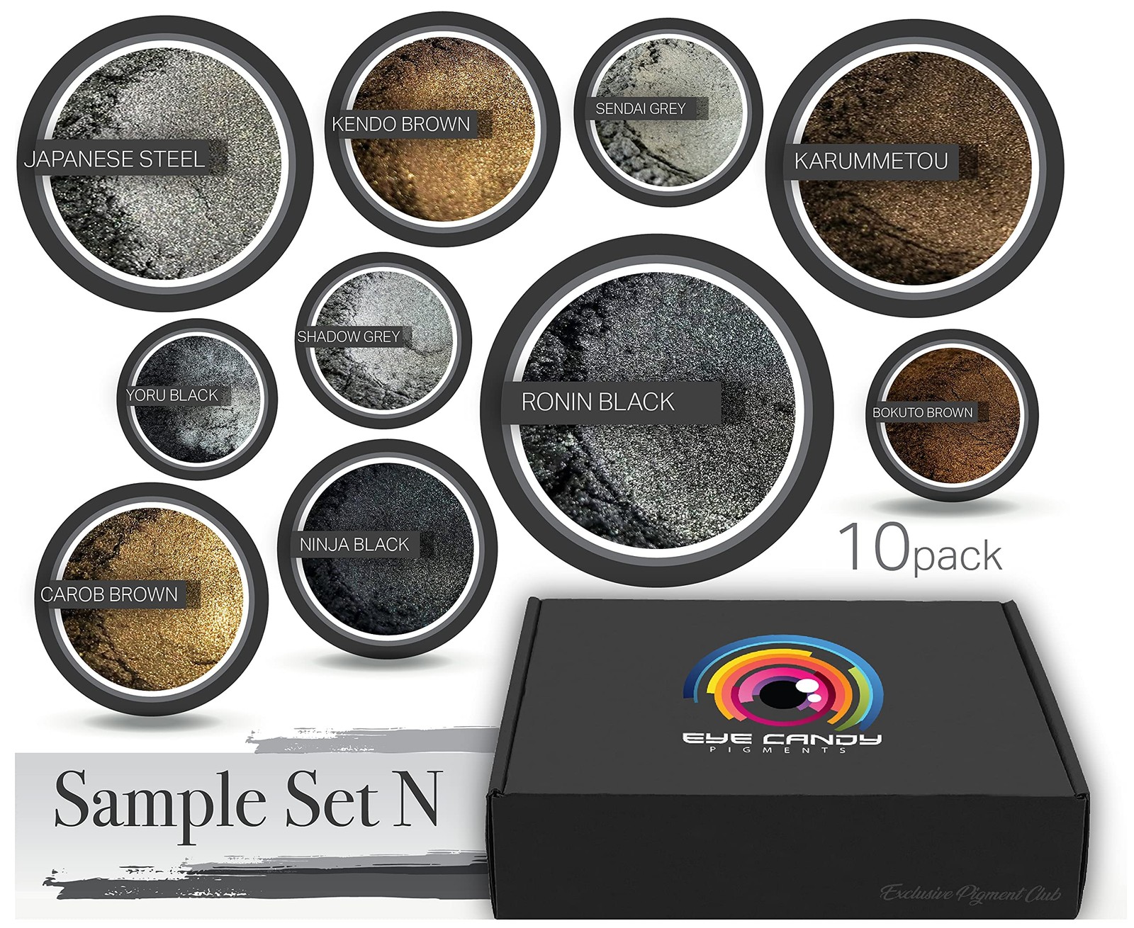 Eye Candy Mica Powder – Black Brown Grey Pigment 5 grams, Blk Brn Set