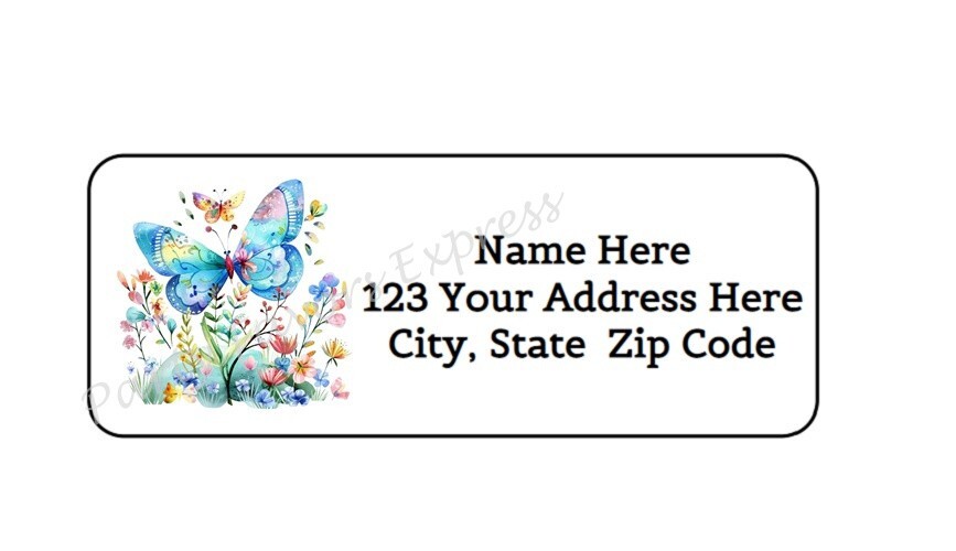 30 WATERCOLOR BUTTERFLIES PERSONALIZED RETURN ADDRESS LABELS 1 in X 2.625 in