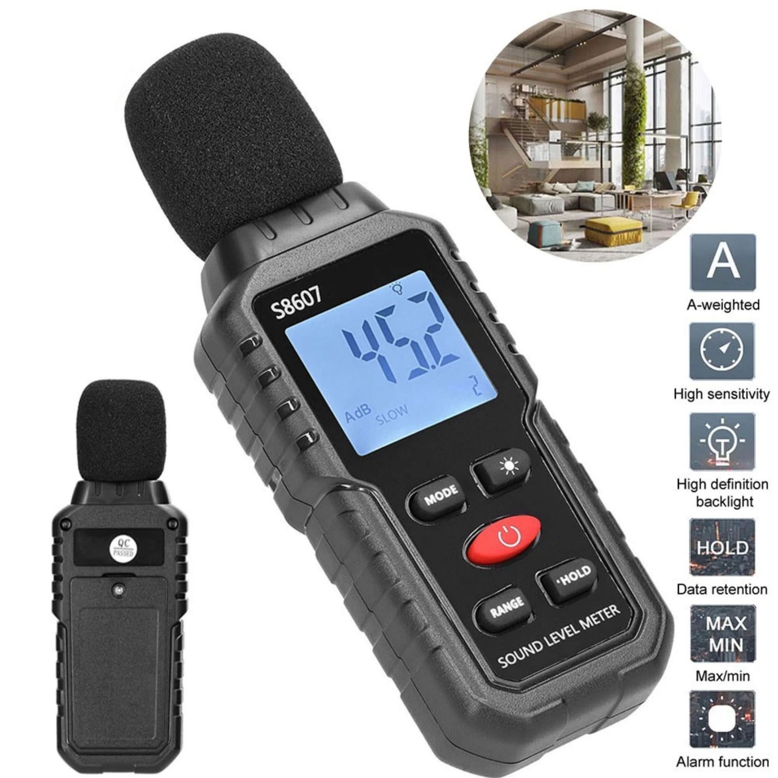 Audio Noise Level Meter 30-130dB Sound Tester for Factory Workshop Home Office
