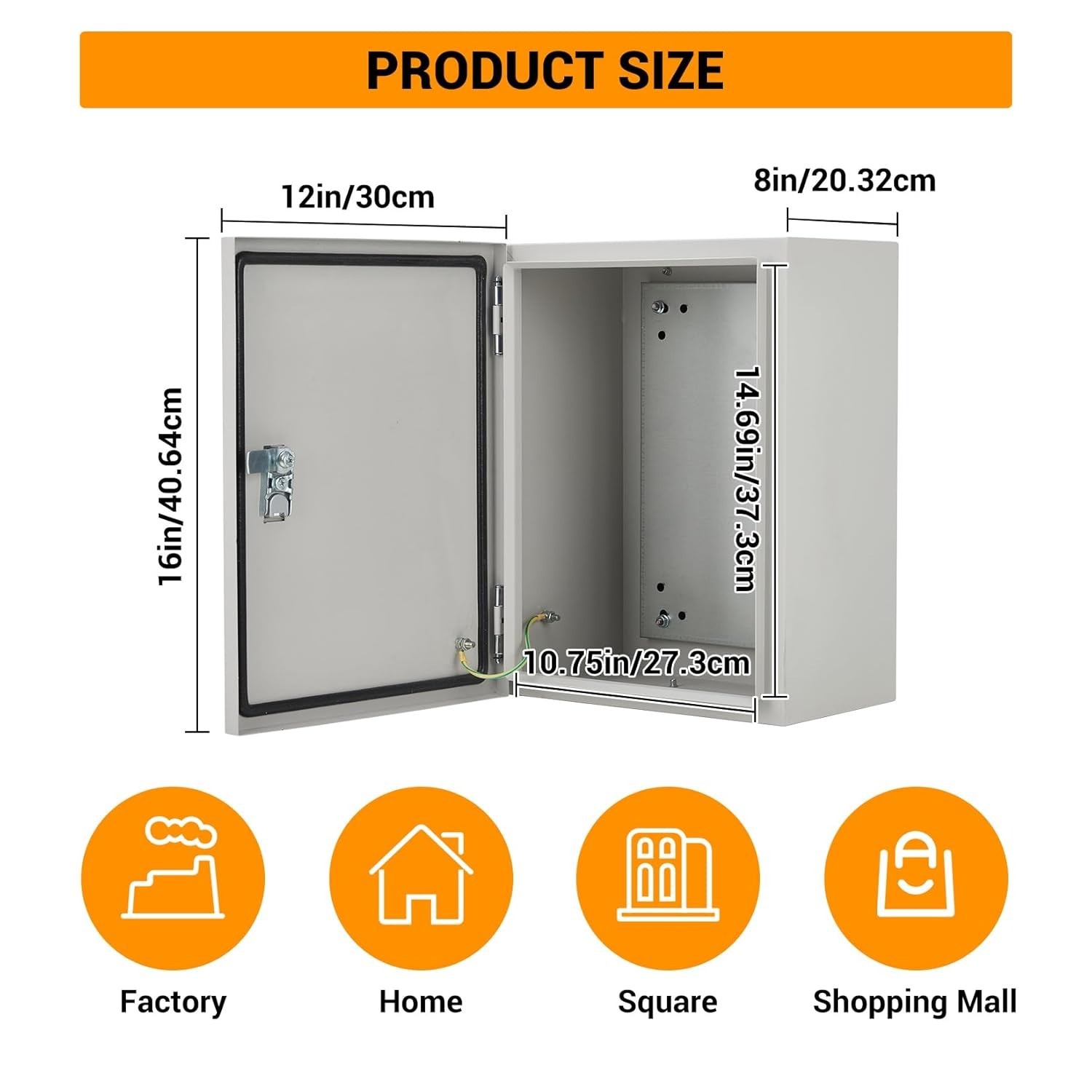 16″x12″x8″ Outdoor Waterproof Electrical Box,IP66, Lockable, Rust-Resistant