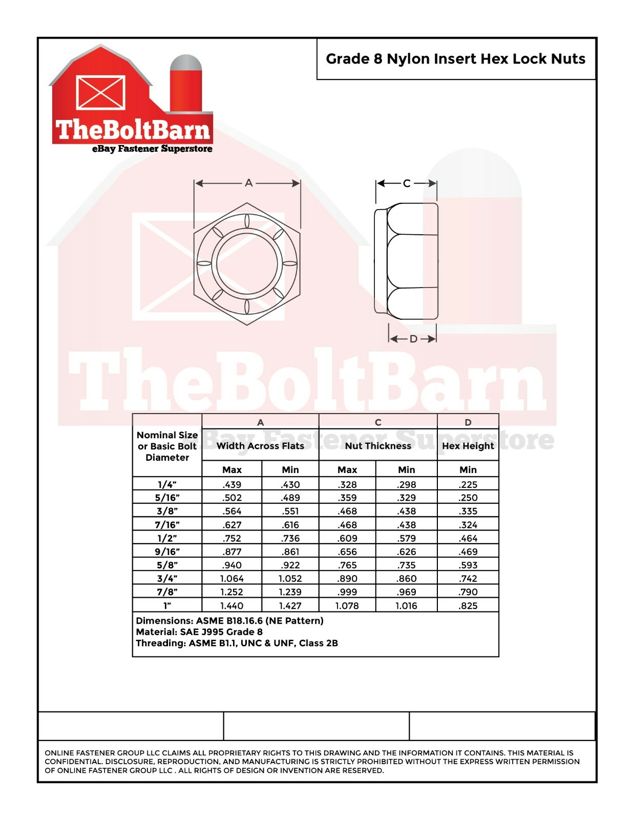 5/8″-11 Grade 8 Nylon Insert Hex Lock Nut Zinc Yellow Coarse Nylok (Pick Qty)
