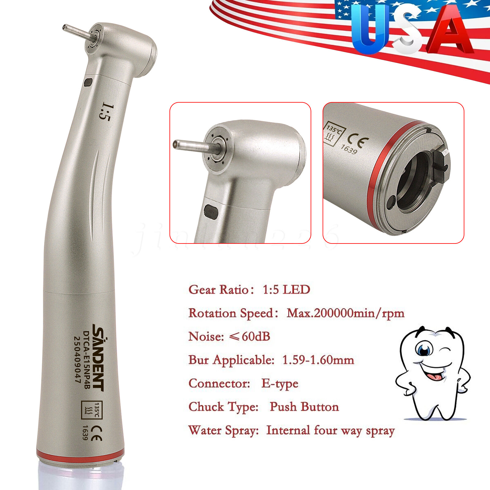 Dental 1:5 Optic LED Contra Angle Increasing Handpiece Fit NSK Electric Motor