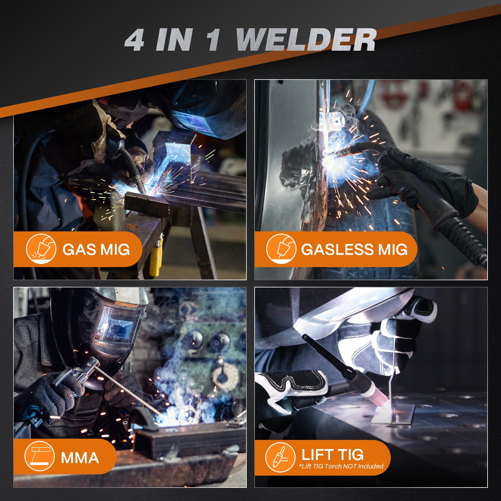 ARCCAPTAIN 160A MIG Welder 110V 220V 4 in 1 Welding Machine Gas MIG Gasless MIG