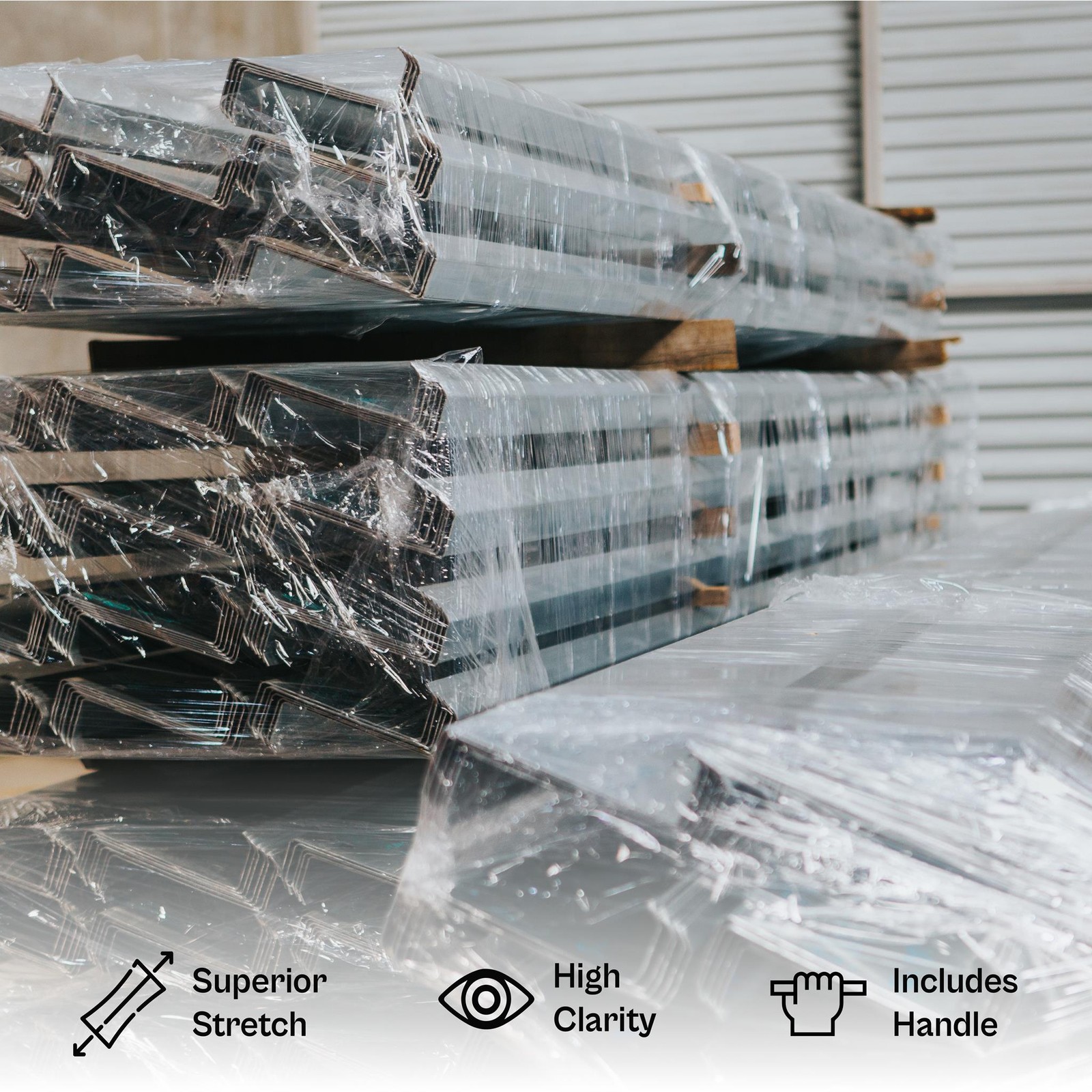 12 Rolls (45 Gauge) 5″x1000′ Clear Cast Film Stretch Wrap + One Plastic Handle