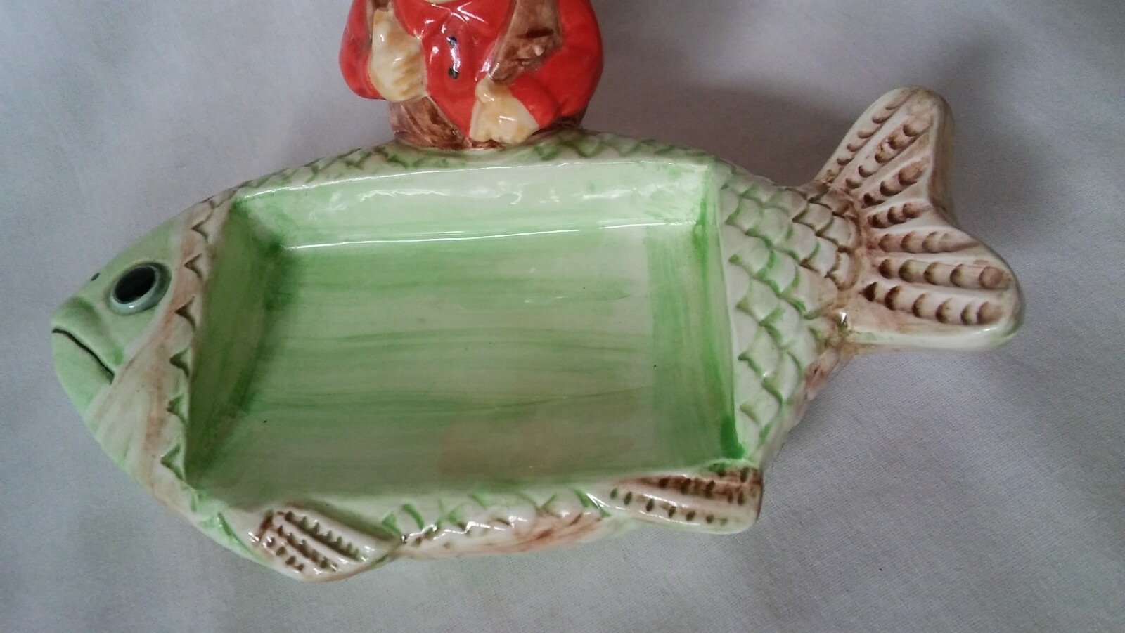 Ceramic Business Card Holder Fisherman/Fish OCI 1992 Sri Lanka