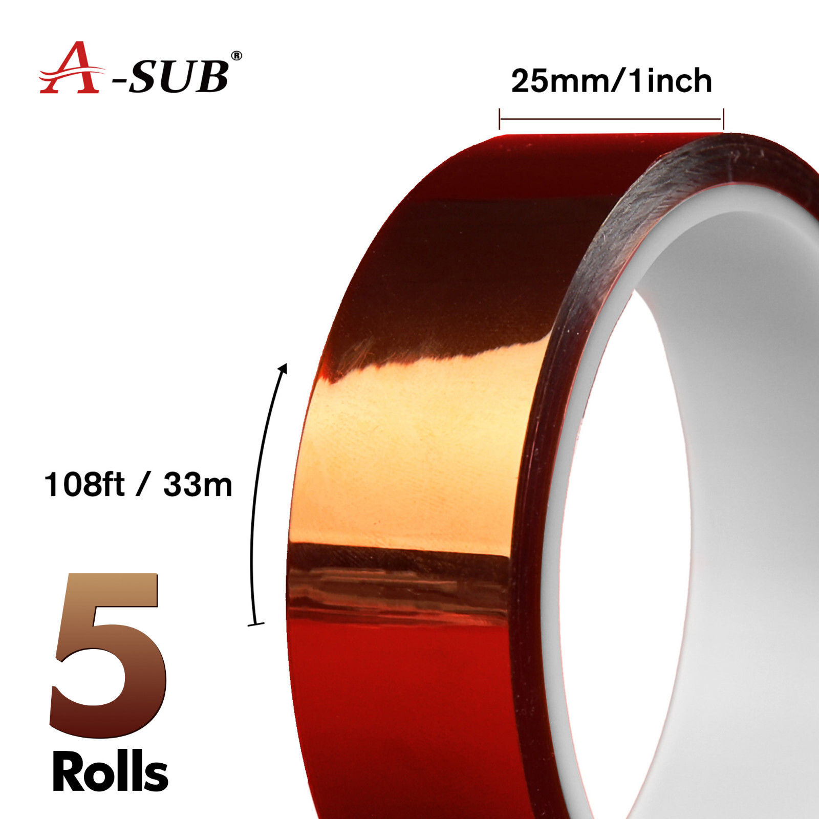5 Rolls A-SUB Heat Resistant Tape 25mm x 108FT High Temperature Sublimation Tape