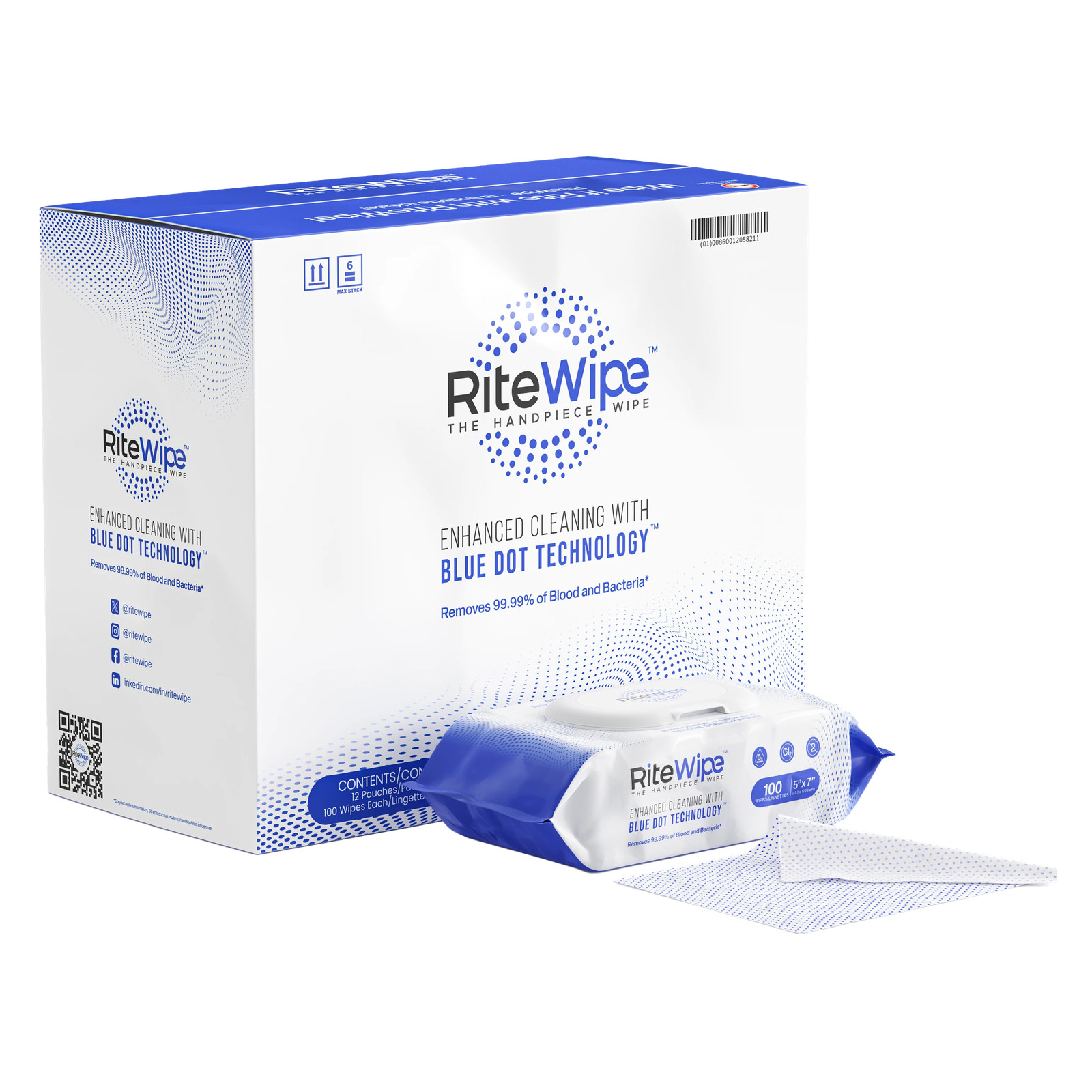 RiteWipe 121100 Dental Handpiece Wipe 5″ X 7″ 100/Pk