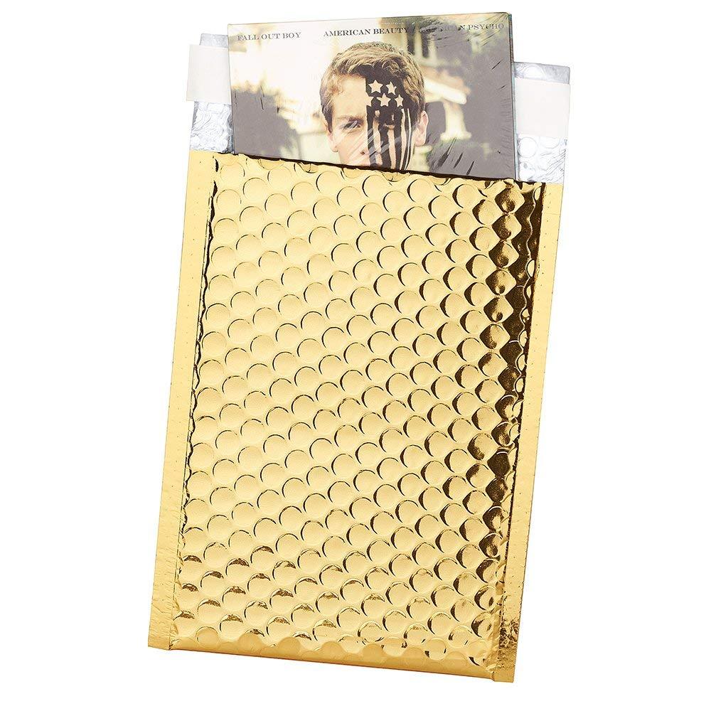 250 #0 Glamour Metallic Gold Poly Bubble Mailers Envelopes Bags 6×10 DVD Wide CD