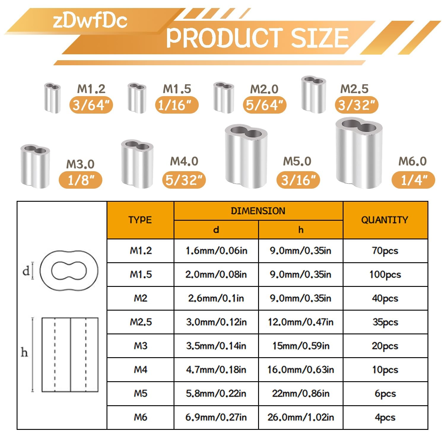 zDwfDc 285PCS 8 Sizes Aluminum Crimping Loop Sleeve Cable Crimps, 3/64” 1/16…