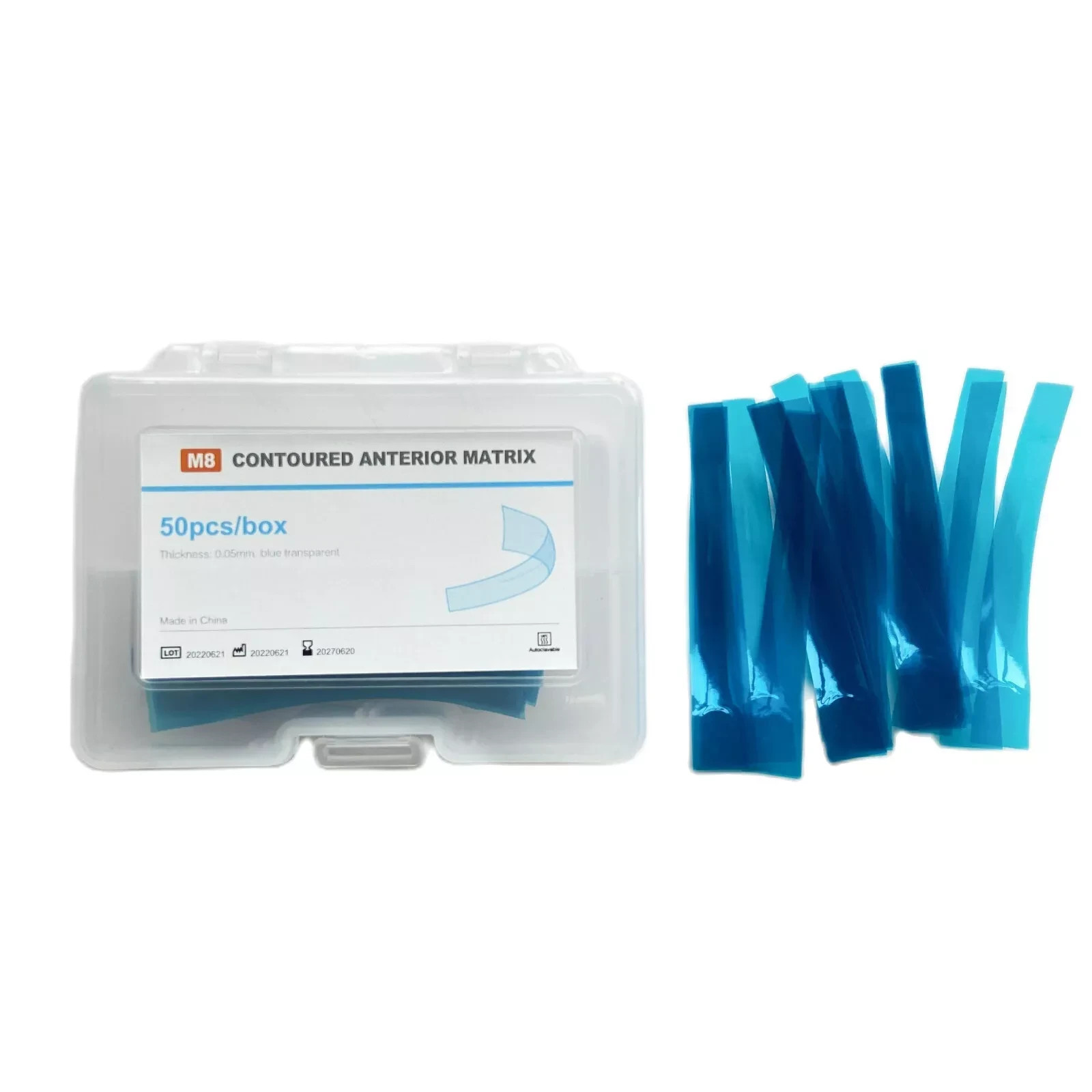 50x Dental Blue Strip M8 Contoured Anterior Matrix Restoration Matrices 0.05mm