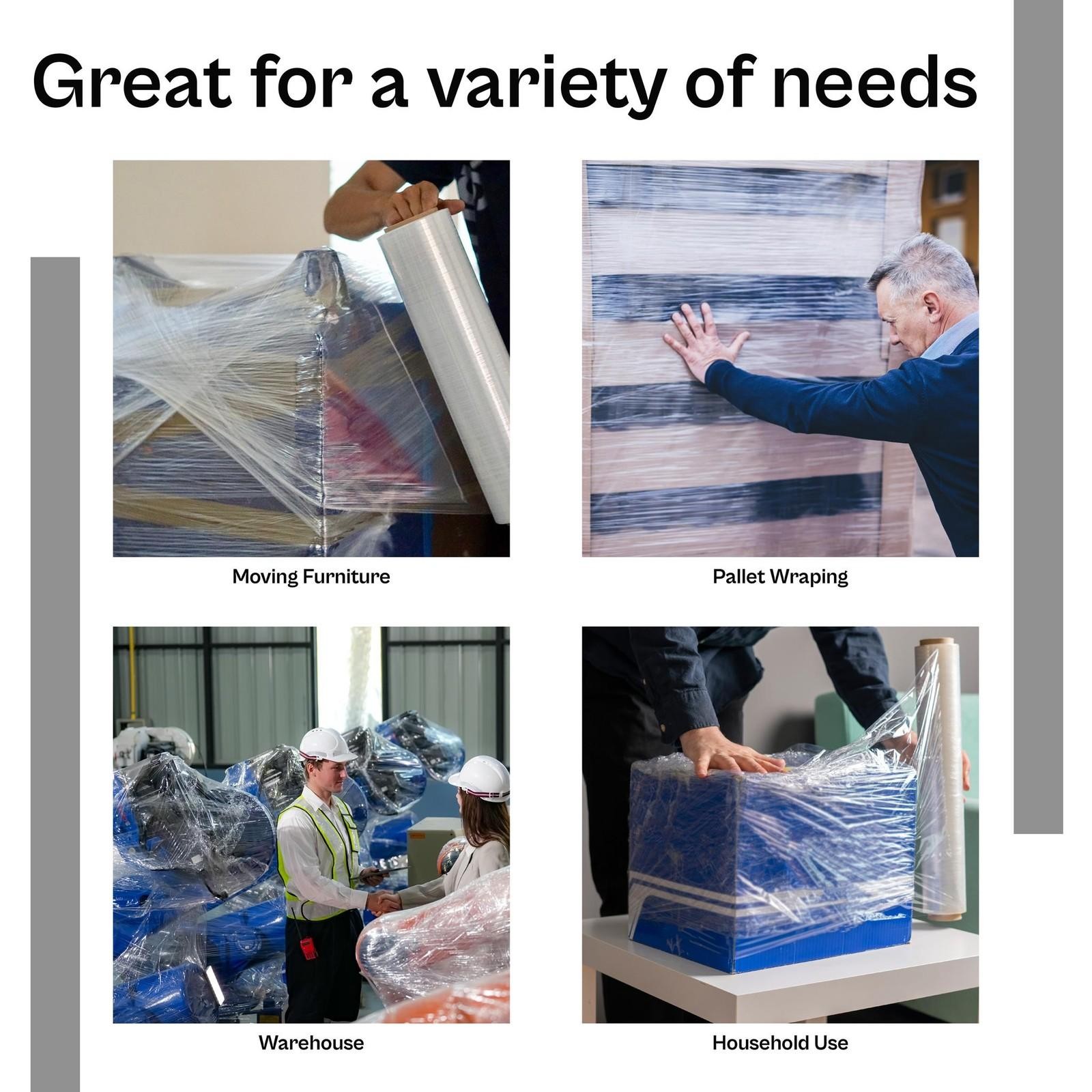 4 Rolls Hand Stretch Wrap Shrink Film Banding 18″ x 1500′ 12 Micron MADE IN USA