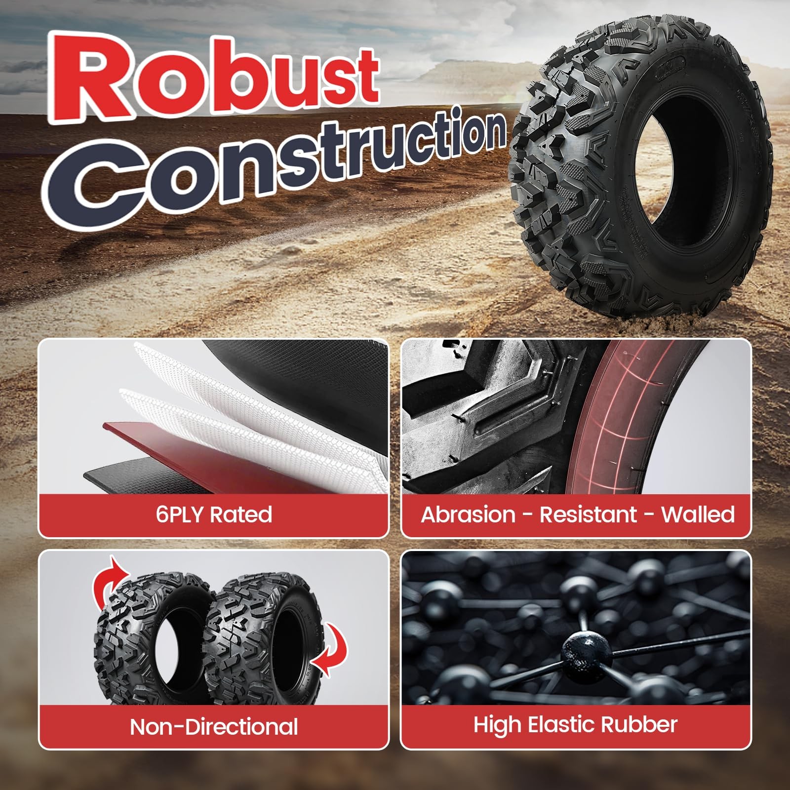 Set of 4 ATV Tires 27×9-12 27×11-12 All-Terrain 6-Ply Tubeless for Mud Sand