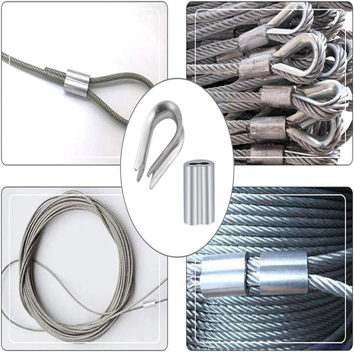 340Pcs Stainless Steel Wire Rope Cable Thimbles Aluminum Crimping Loop M2-M5 Kit