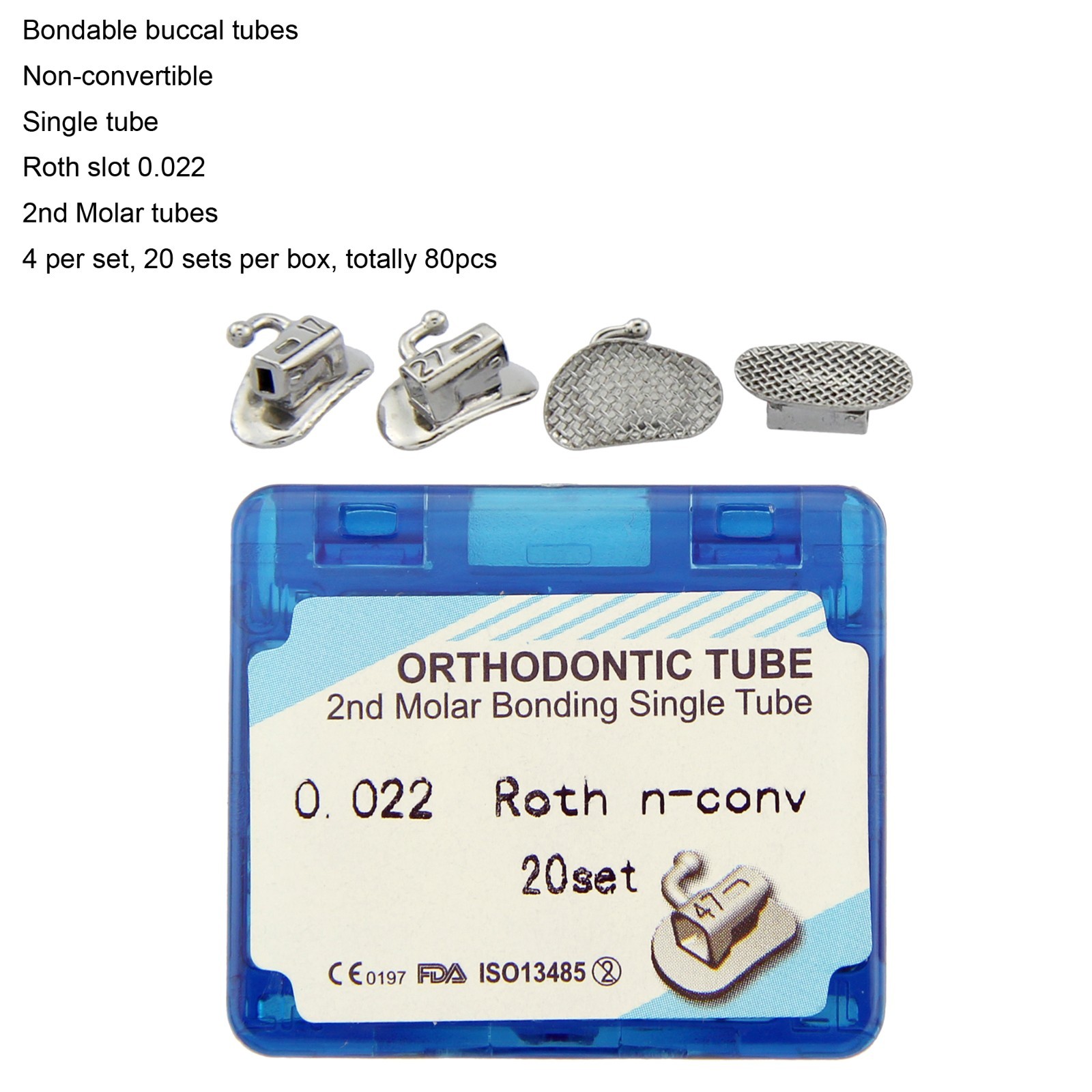 Dental Orthodontic Buccal Tubes 1st 2nd Molar Bondable Tube Roth MBT 022 Single