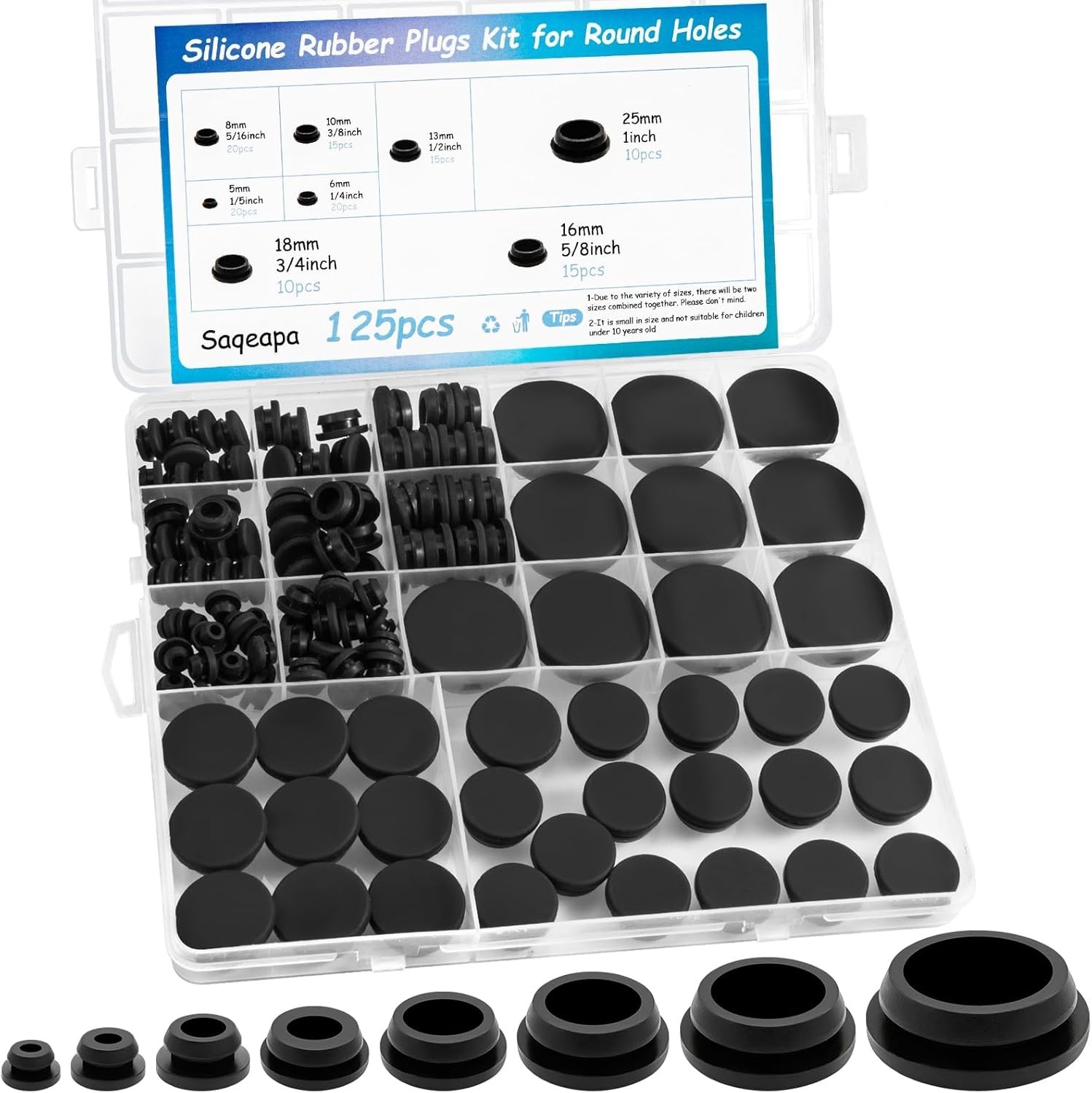 125PCS Rubber Plugs for Round Holes, Black Rubber Hole Plugs, Various…