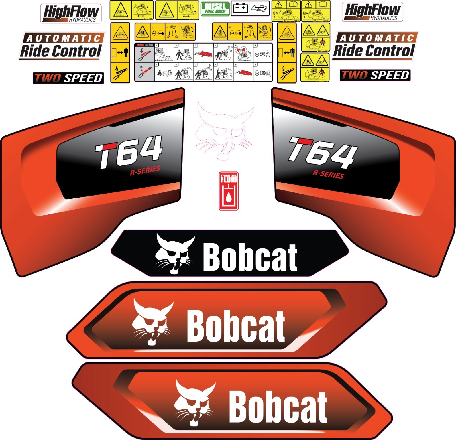 Fits Bobcat T64 Decal Kit Skid Steer / safety decals 3M VINYL / FREE SHIPPING