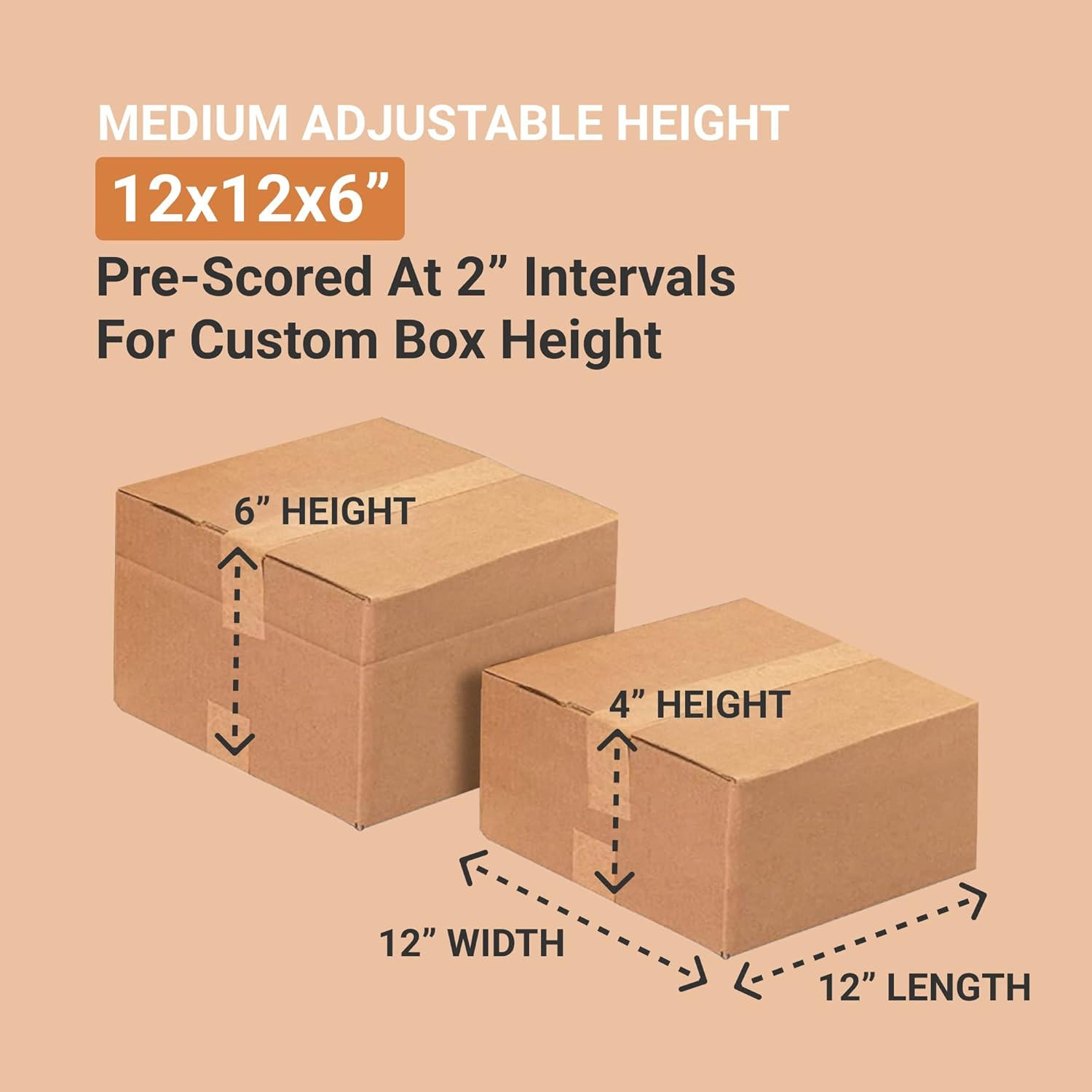 Multi-Depth Shipping Boxes Medium 12″L X 12″W X 6″H 25-Pack – Corrugated Cardboa