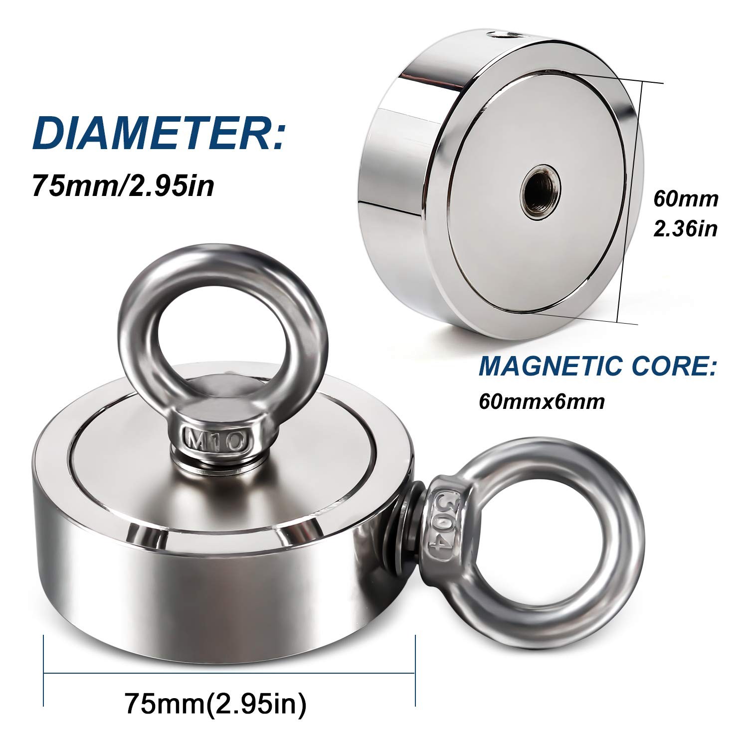 Up to 1500 Lbs Fishing Magnet Kit Pull Force Strong Neodymium + Carabiner+ Rope