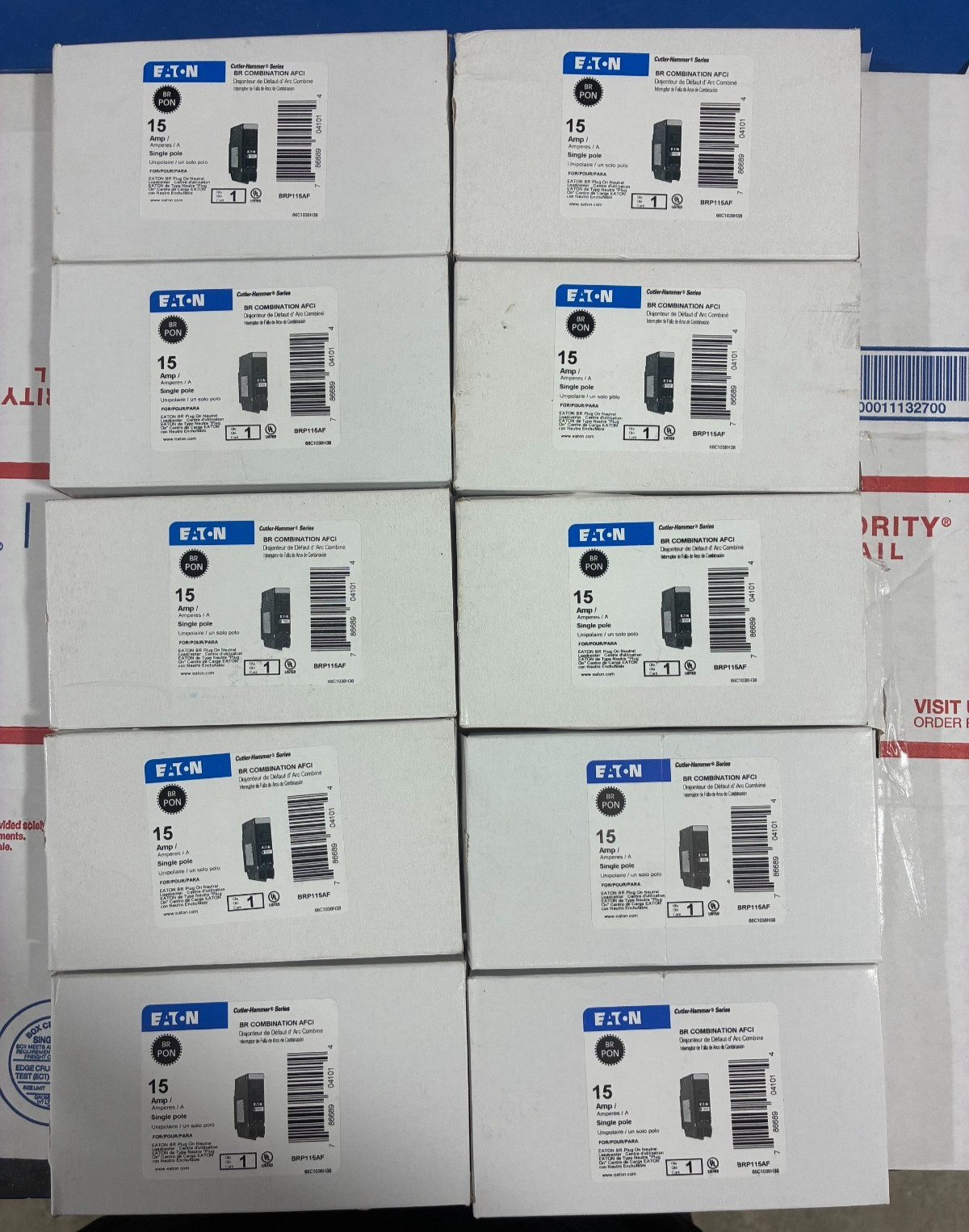 10 PCS Eaton BRP115AF 15 Amp 1 Pole – Plug on Neutral Circuit Breakers