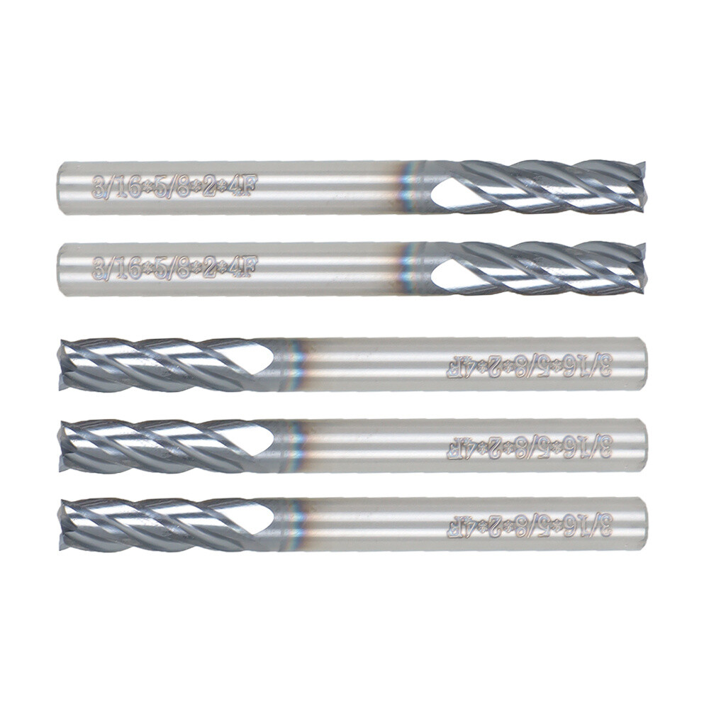 5Pcs 3/16″ 4 Flute Regular Carbide End Mill 2″ Overall Length TiALN COATED