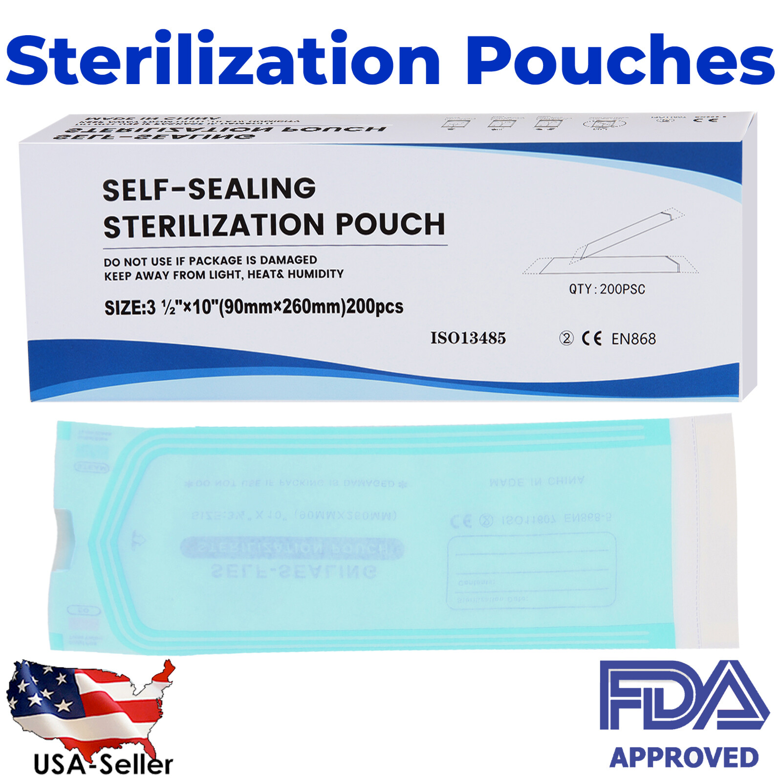 200 3.5″ x 10″ Self-ing Sterilization Pouches for Autoclave SA