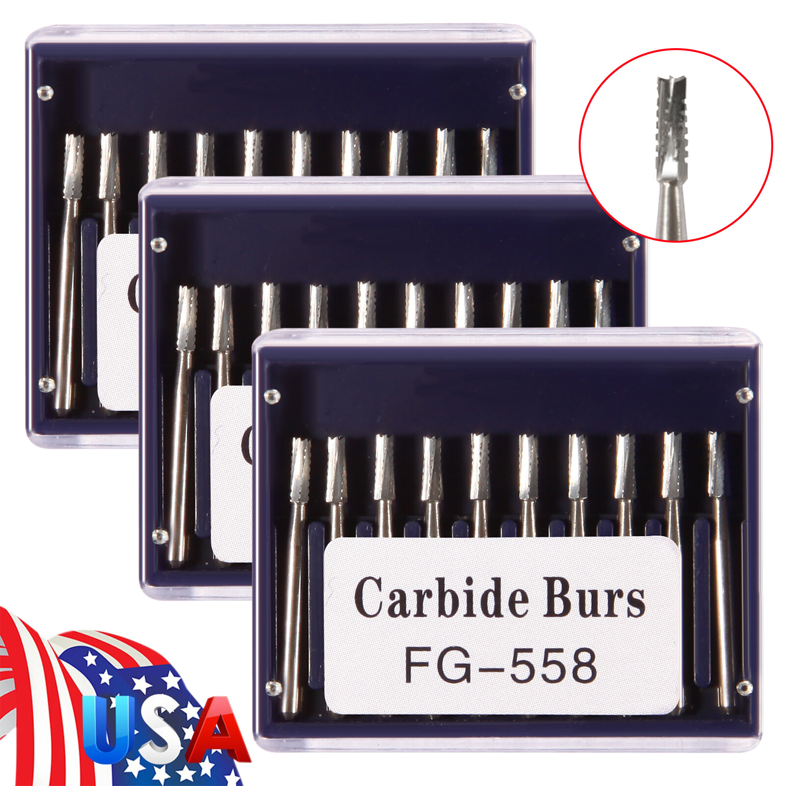 Dental Midwest FG #558 Straight Fissure Crosscut Carbide Burs 10-100Pk