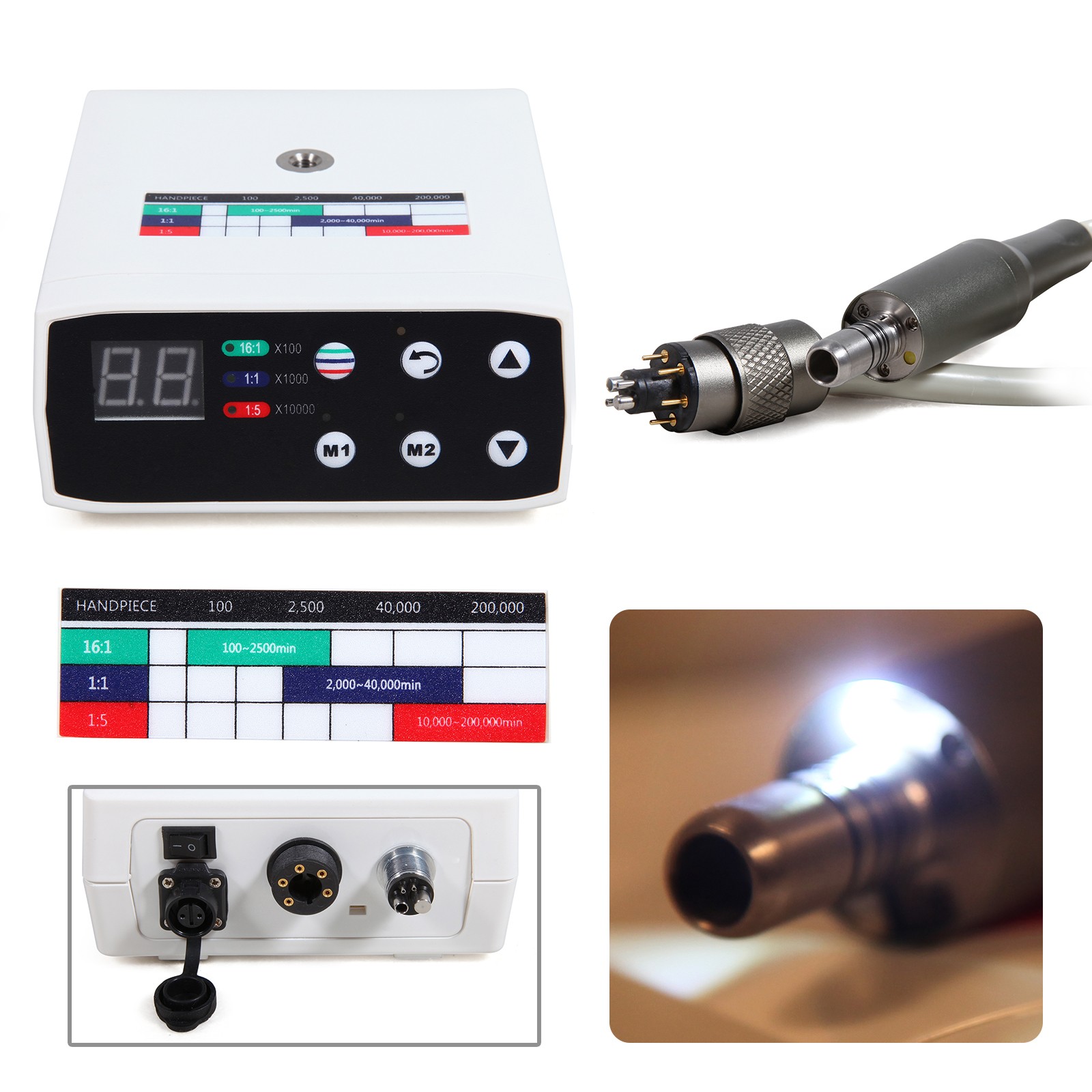 SANDENT LED Electric Brushless Micro Motor/1:5 Fiber Optic Increase Contra Angle