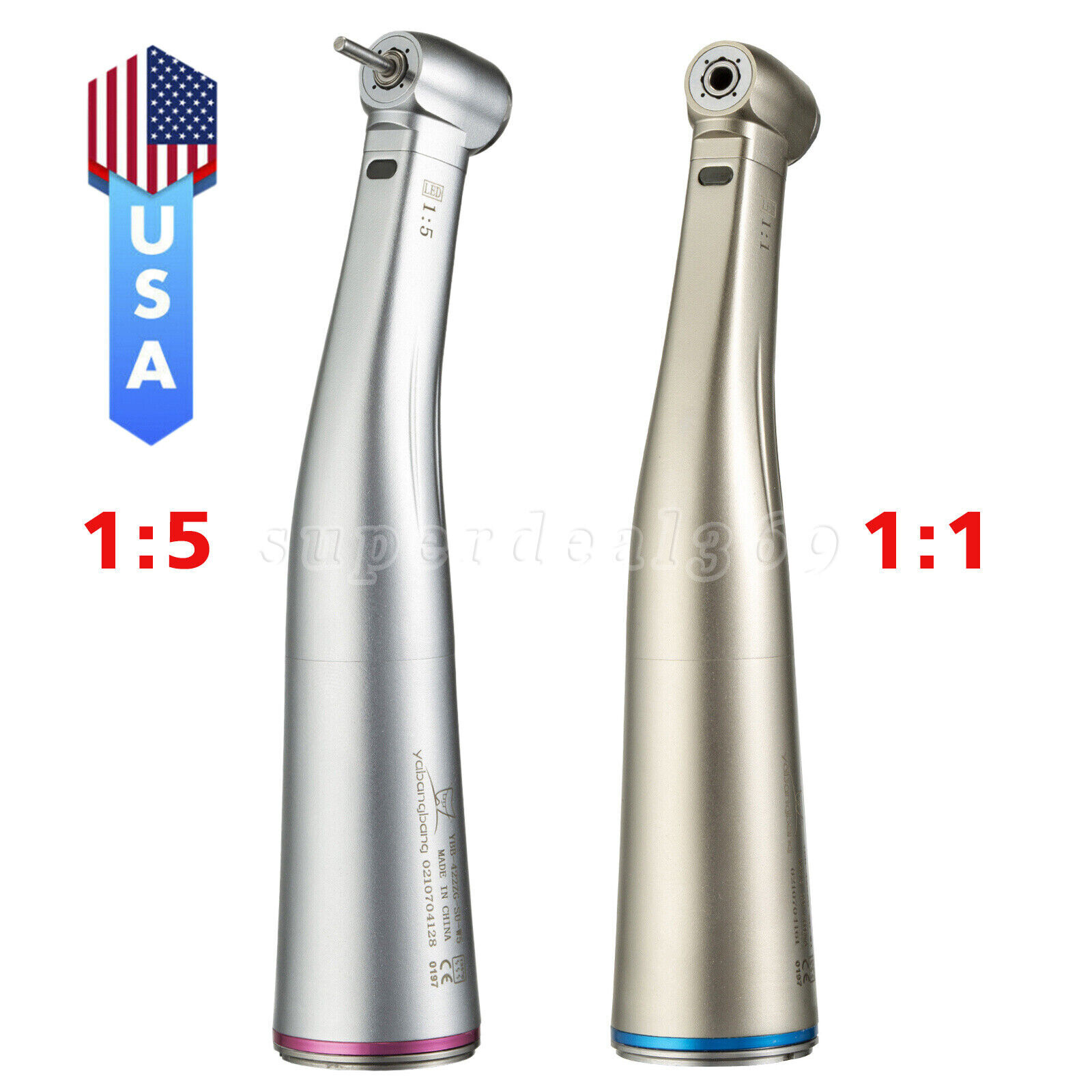 Dental 1:5 1:1 Electric Fiber Optic LED Contra Angle Handpiece Fit NSK Kavo to