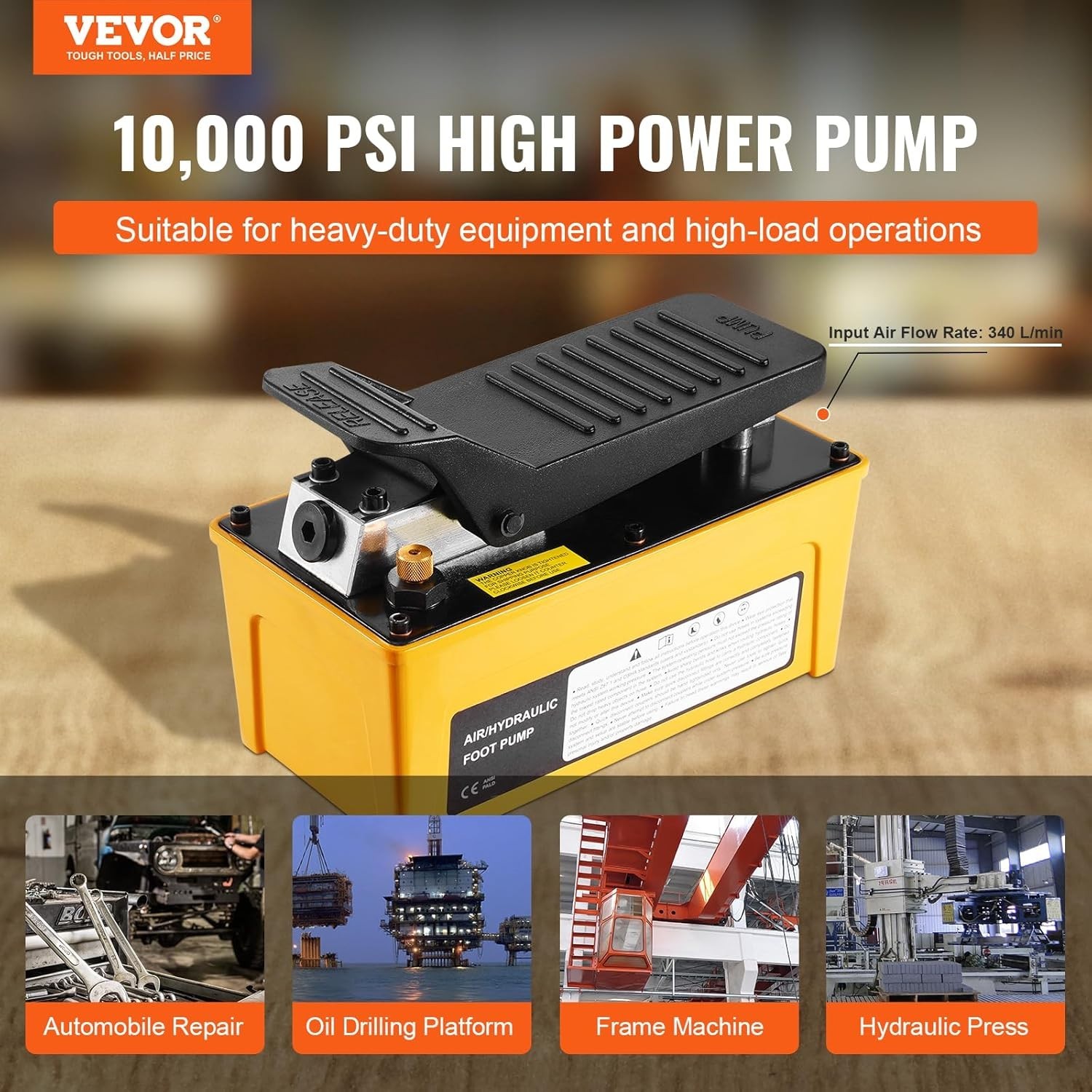 10,000 PSI Air Hydraulic Pump with 0.42 Gal Reservoir for Automotive Repairs