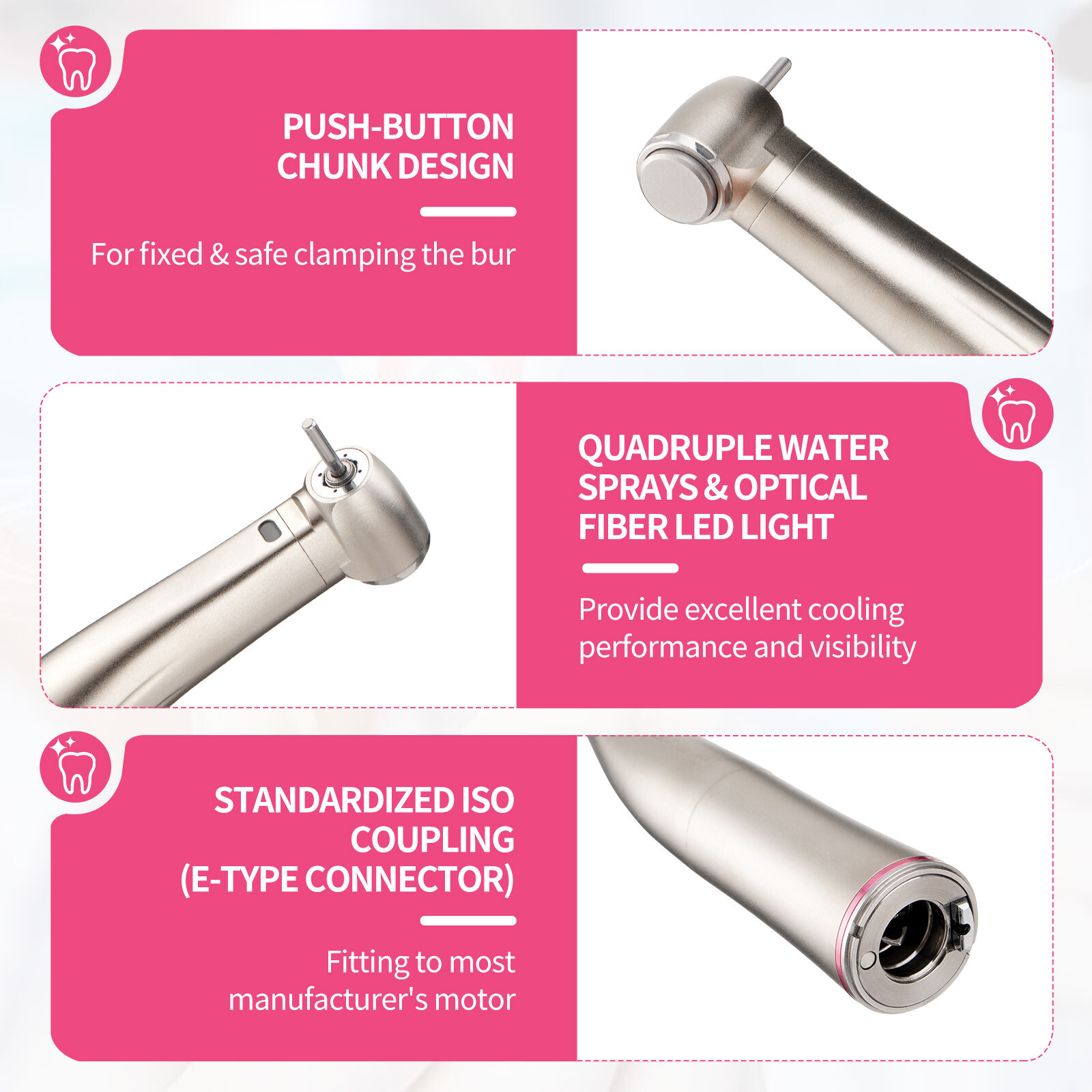 Dental Electric LED Brushless Micro Motor 1:5 Increasing Handpiece 3 Speed Range