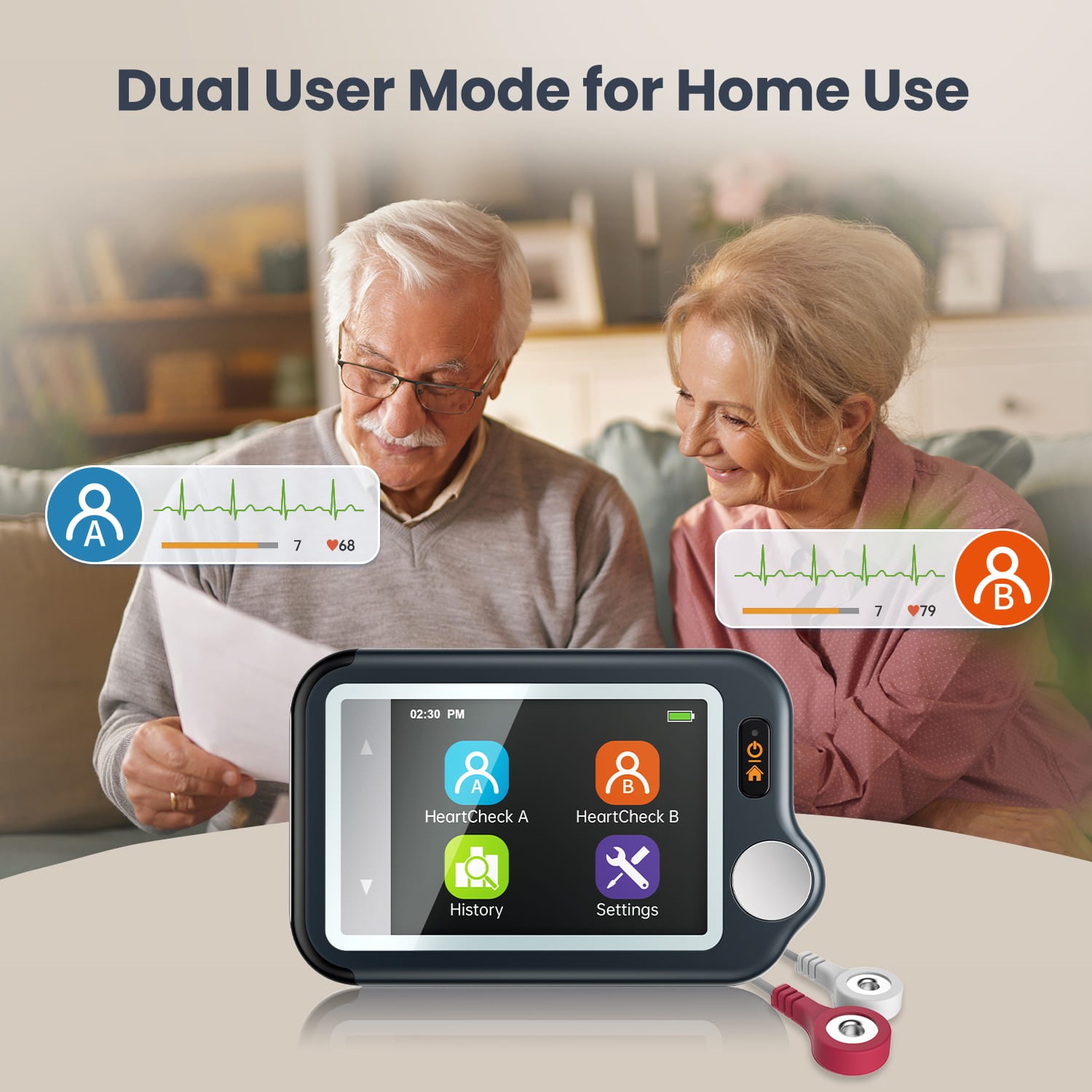 Home EKG Monitor with External Cable, 30s/60s/5min Recording + AI ECG Analysis