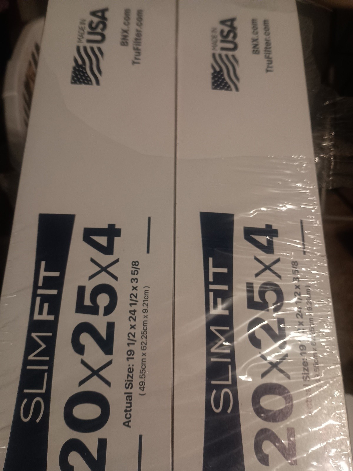 2 Pack BNX TRUFILTER 20″x 25″x 4″MERV 13 Slim Fit Pleated Air Filters Box Damage