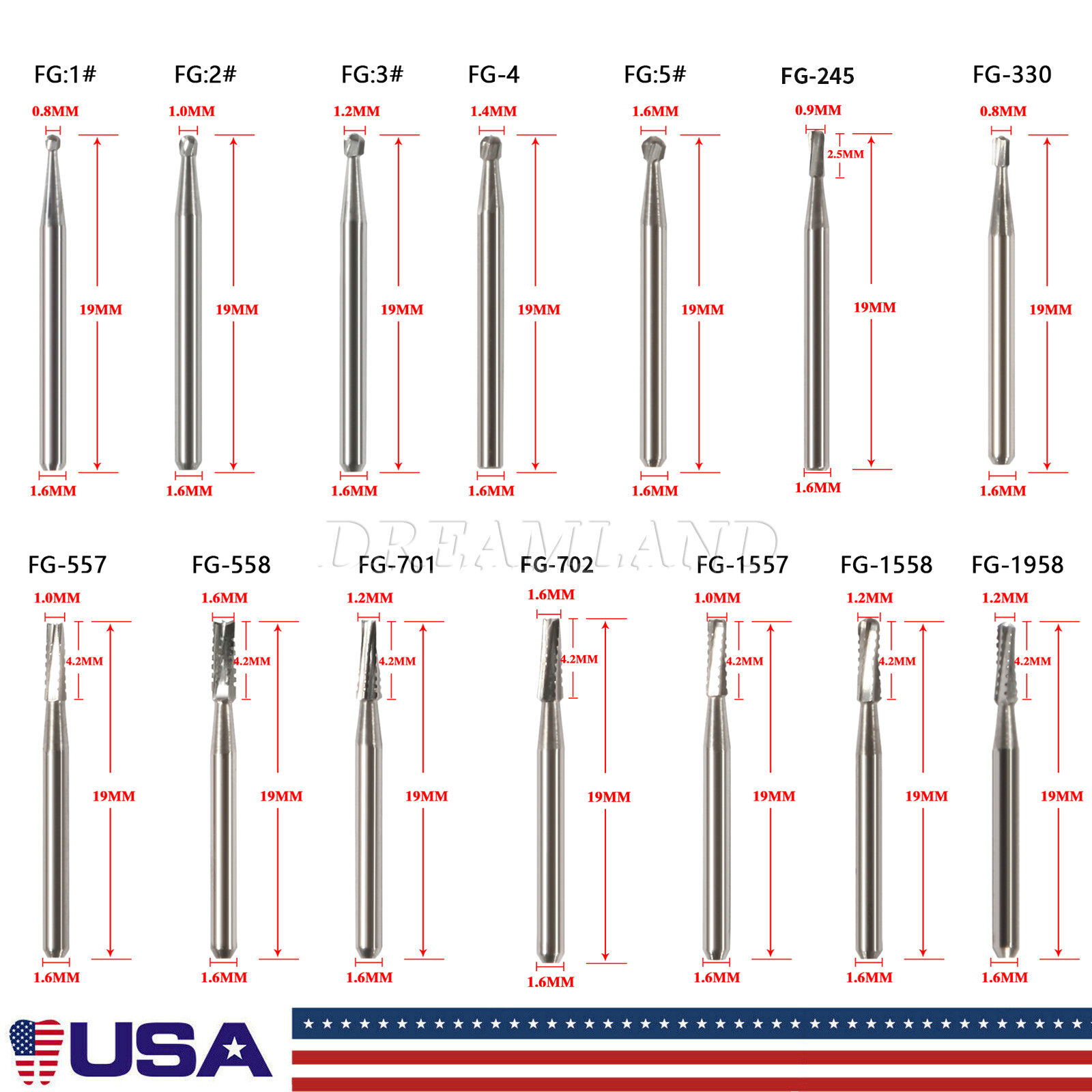 1-10 Packs Dental Carbide Burs For High Speed Handpiece FG 1 2 3 4 330 7901 7408