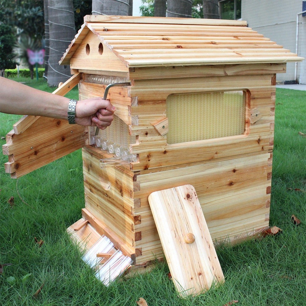 Auto Shed Honey Beehives Cedarwood Bee Box Beekeeping Hive with 7pcs Bee Frames