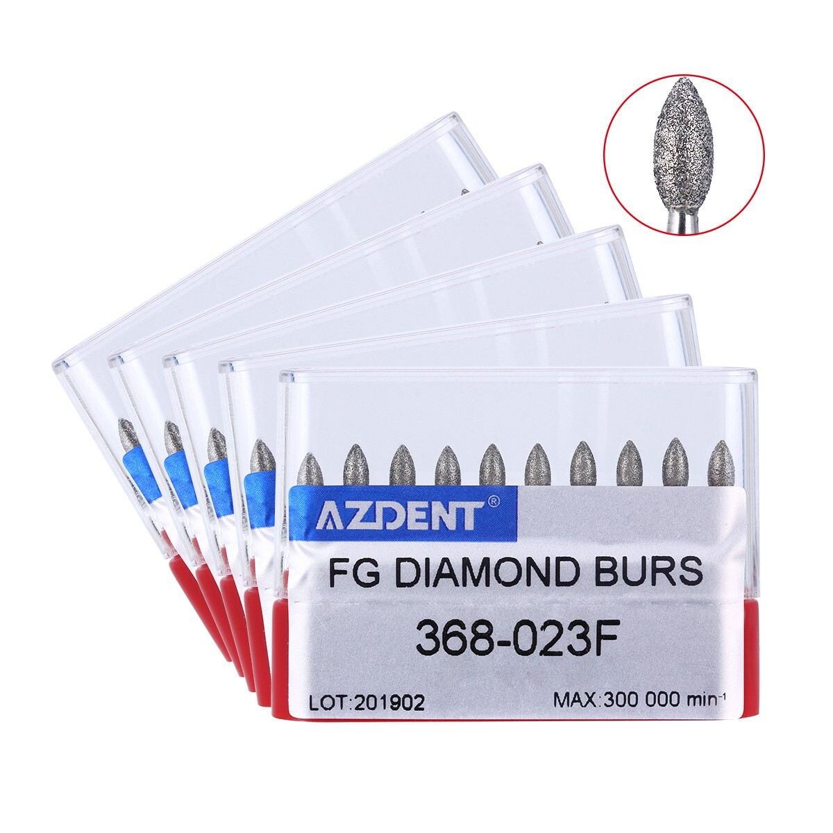 10pcs AZDENT Dental DIAMOND BURS FOOTBALL #368-023F FINE RED DEFEND 10pcs/Pack
