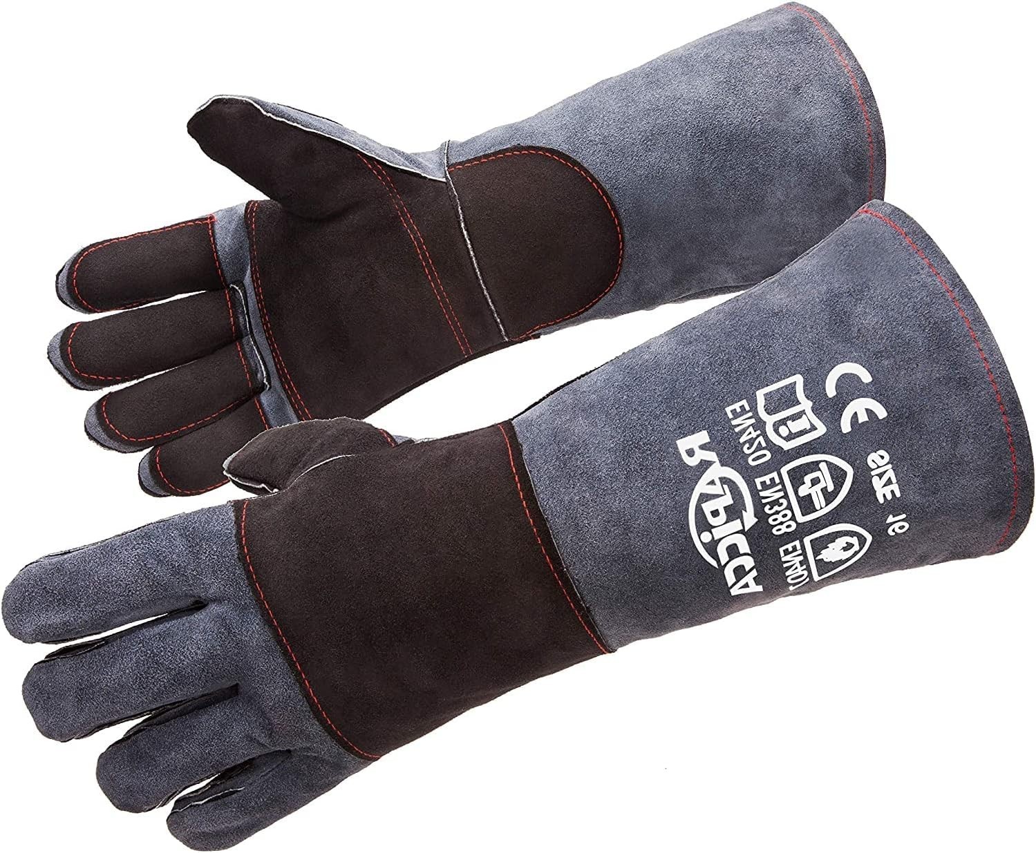 Fireproof 16″ Leather Gloves 932°F Heat Resistant for Grill, Fireplace, Welding