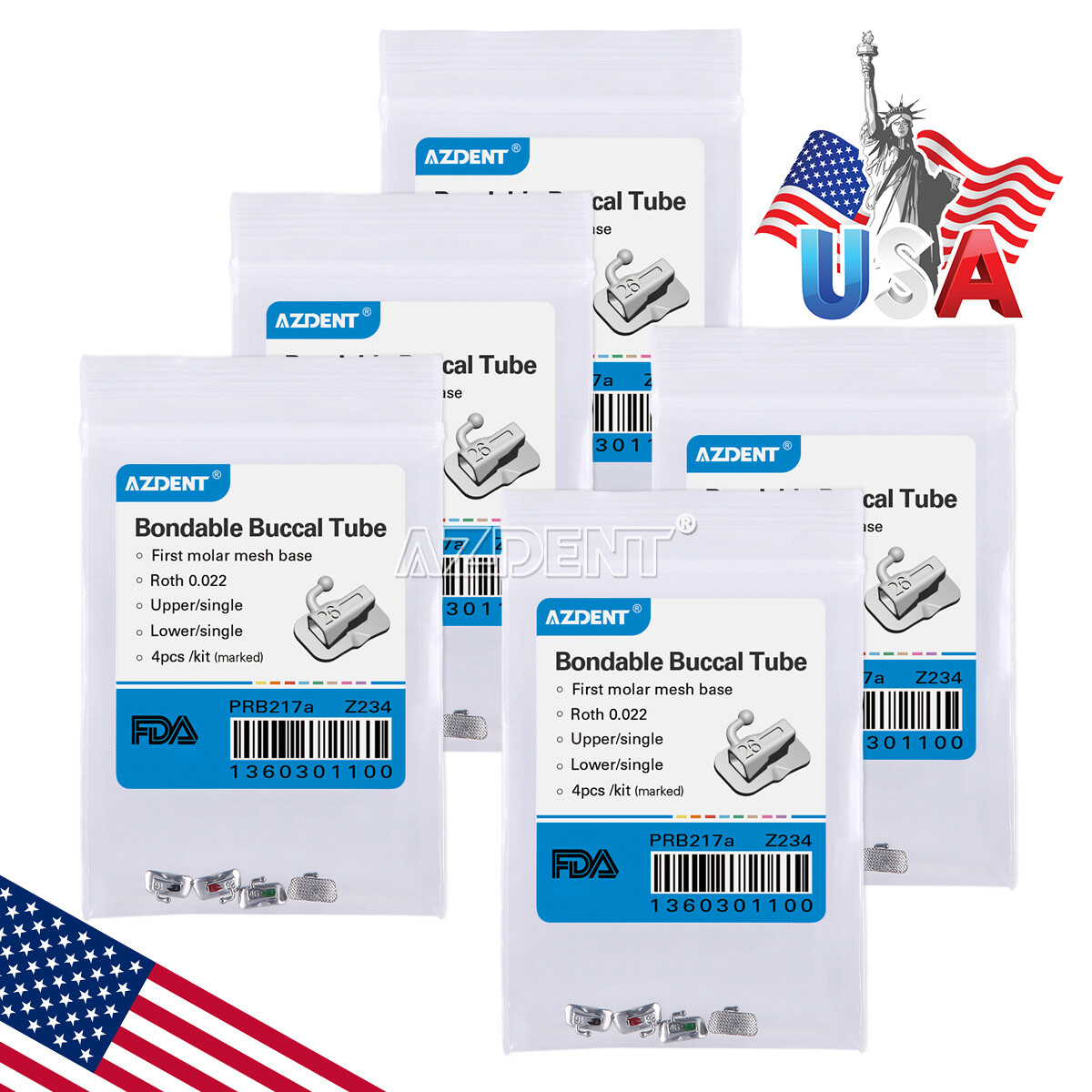 AZDENT Dental Orthodontic 1st Molar Buccal Tubes Bondable MBT/Roth.022 Non-conv