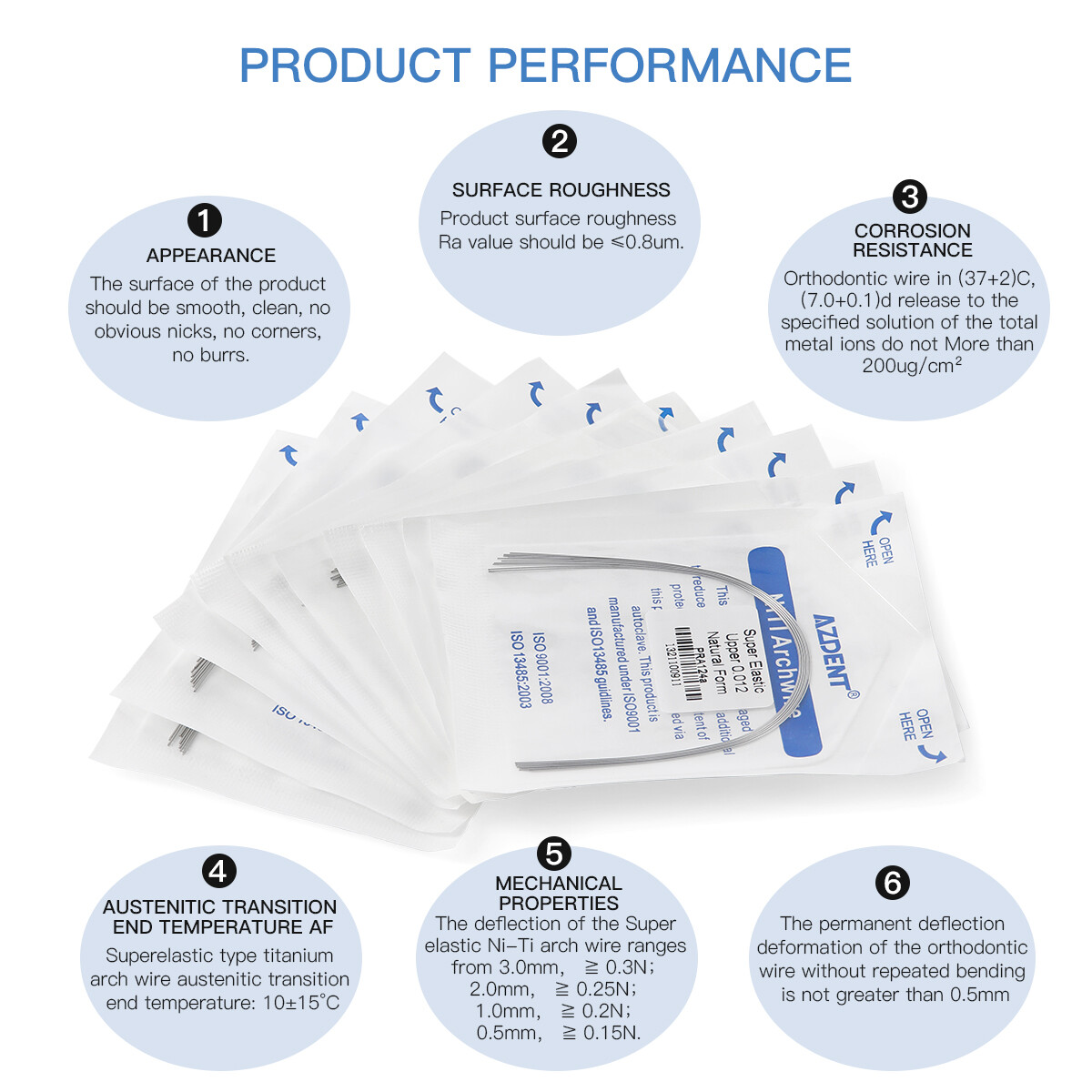 AZDENT Dental Orthodontic Super Elastic Niti Round Arch Wires Nature Form FDA