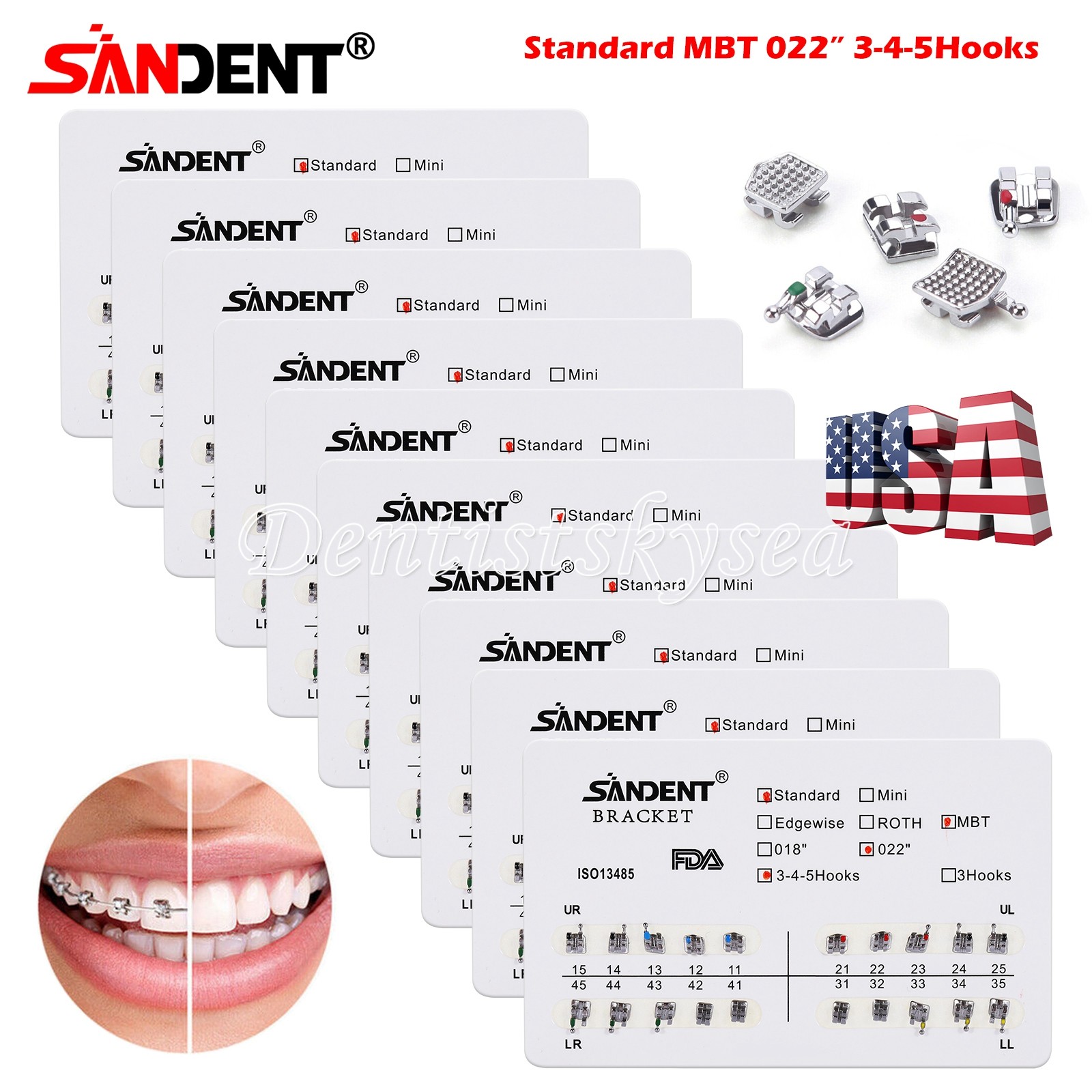 10-100Packs Ortho Metal Bracket Braces Standard Roth/MBT 022 3/345 Hooks ZX