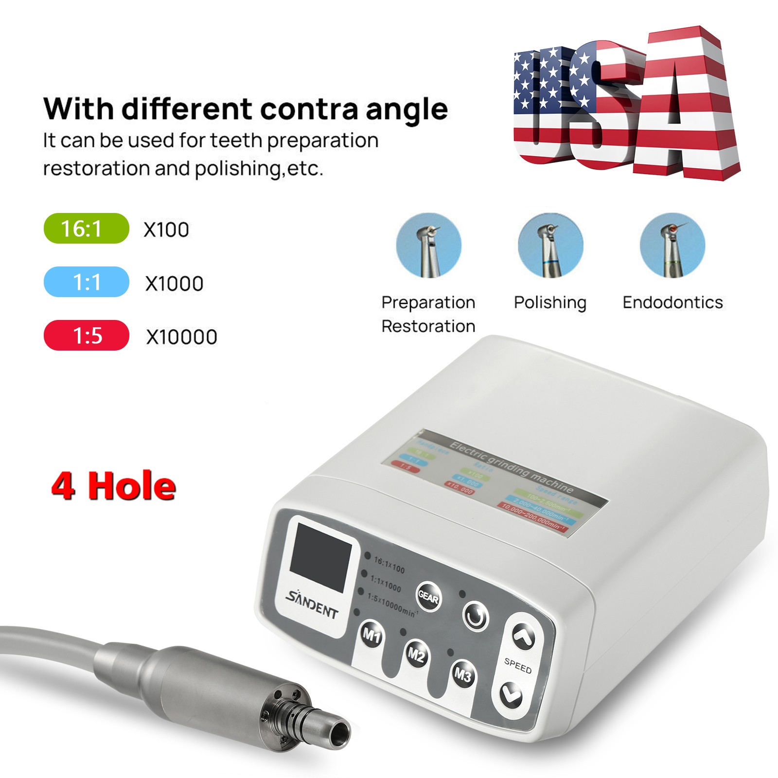 Dental Brushless LED Electric Micro Motor Fit 1:1/1:5/16:1 Handpiece SANDENT