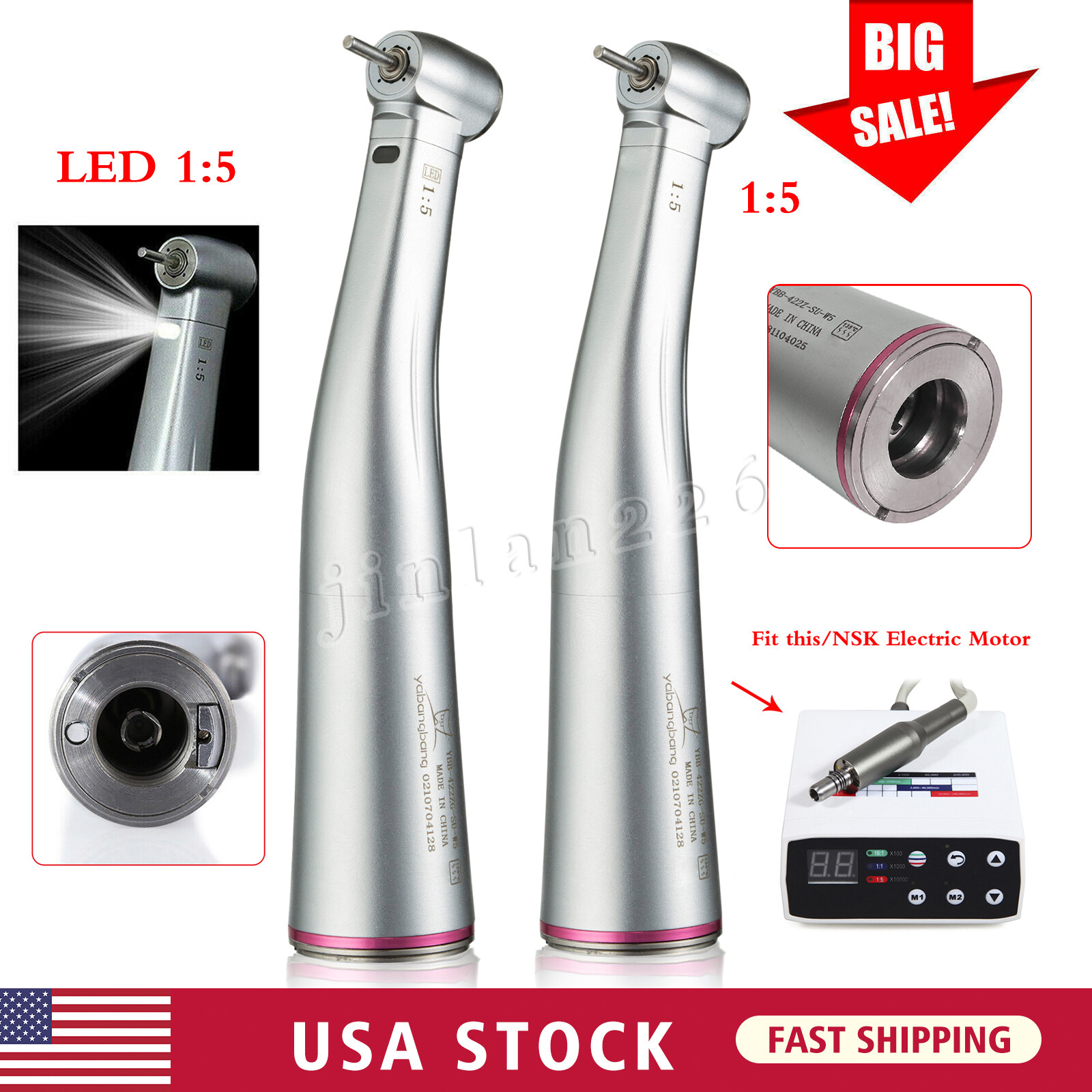 Dental 1:5 Handpiece Electric Fiber Optic /No LED Contra Angle NSK KaVo Bien Air