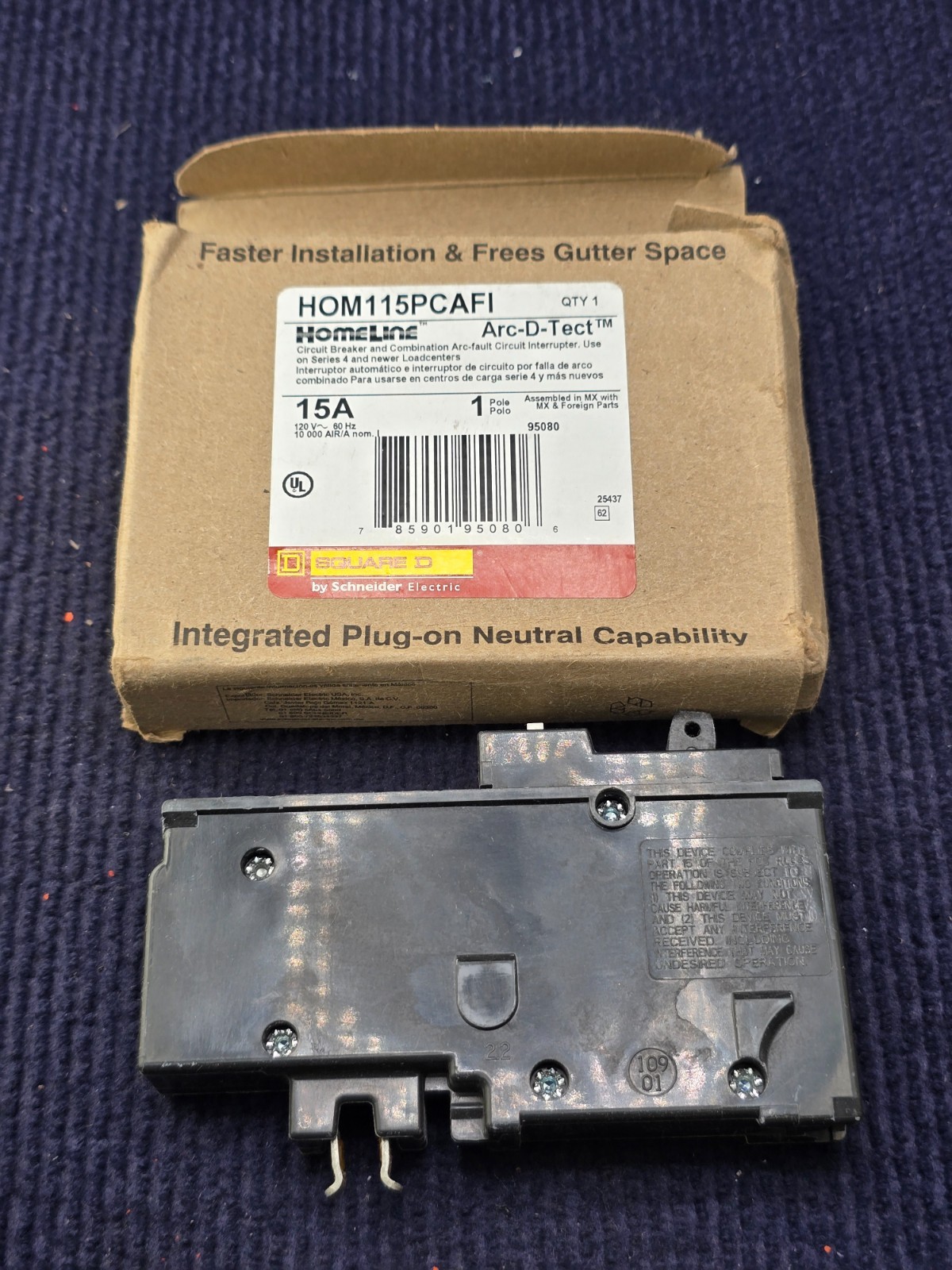 Square D HOM115PCAFI 15A 1-Pole CAFCI Circuit Breaker 120V, 10kA, #14 to #8 AWG