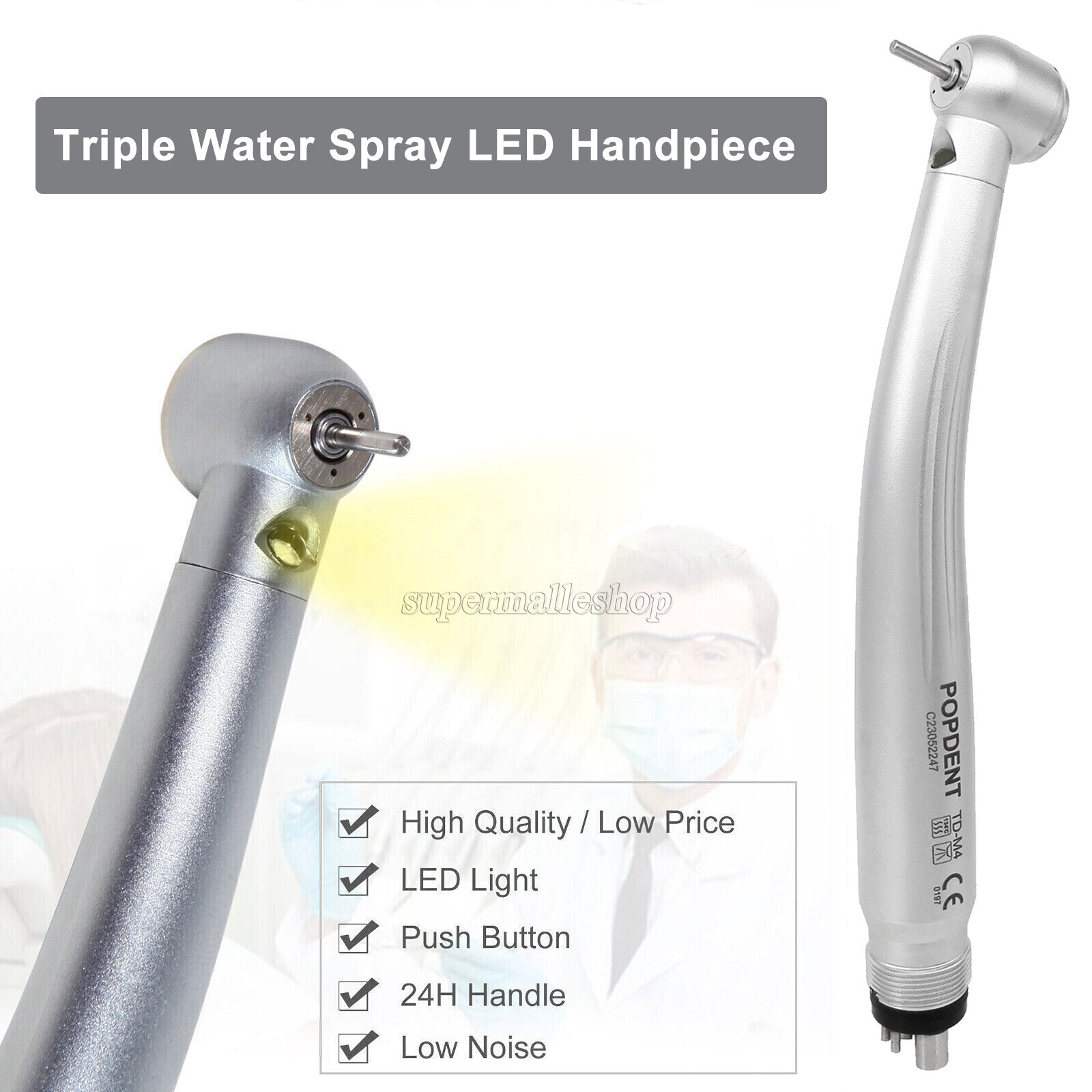 Dental LED High Speed /1:5 Increasing Optic LED Contra Angle Handpiece NSK Style