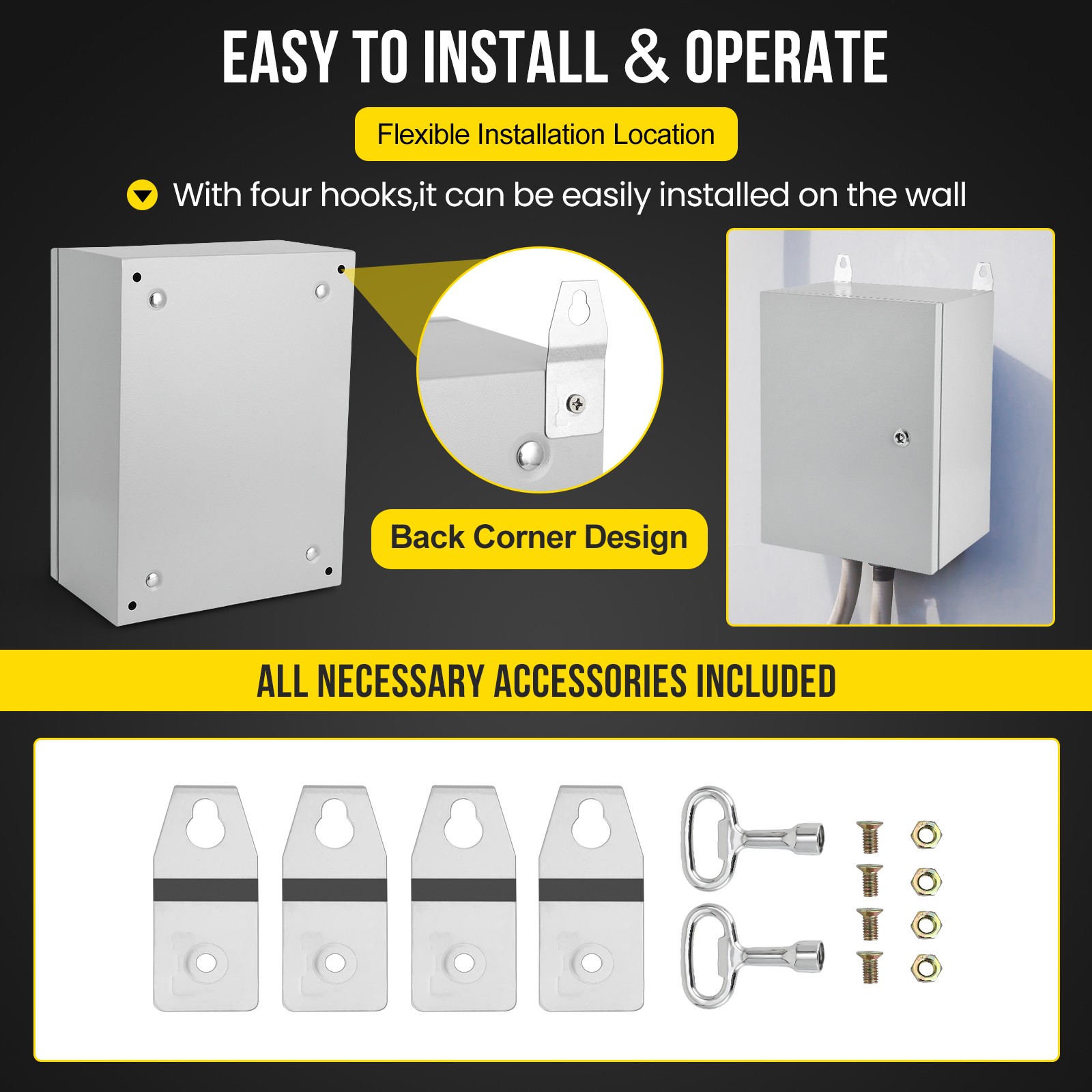 IP66 Steel Electrical Enclosure Box with Lock & Waterproof Seal , 12″Lx16″Hx6″W
