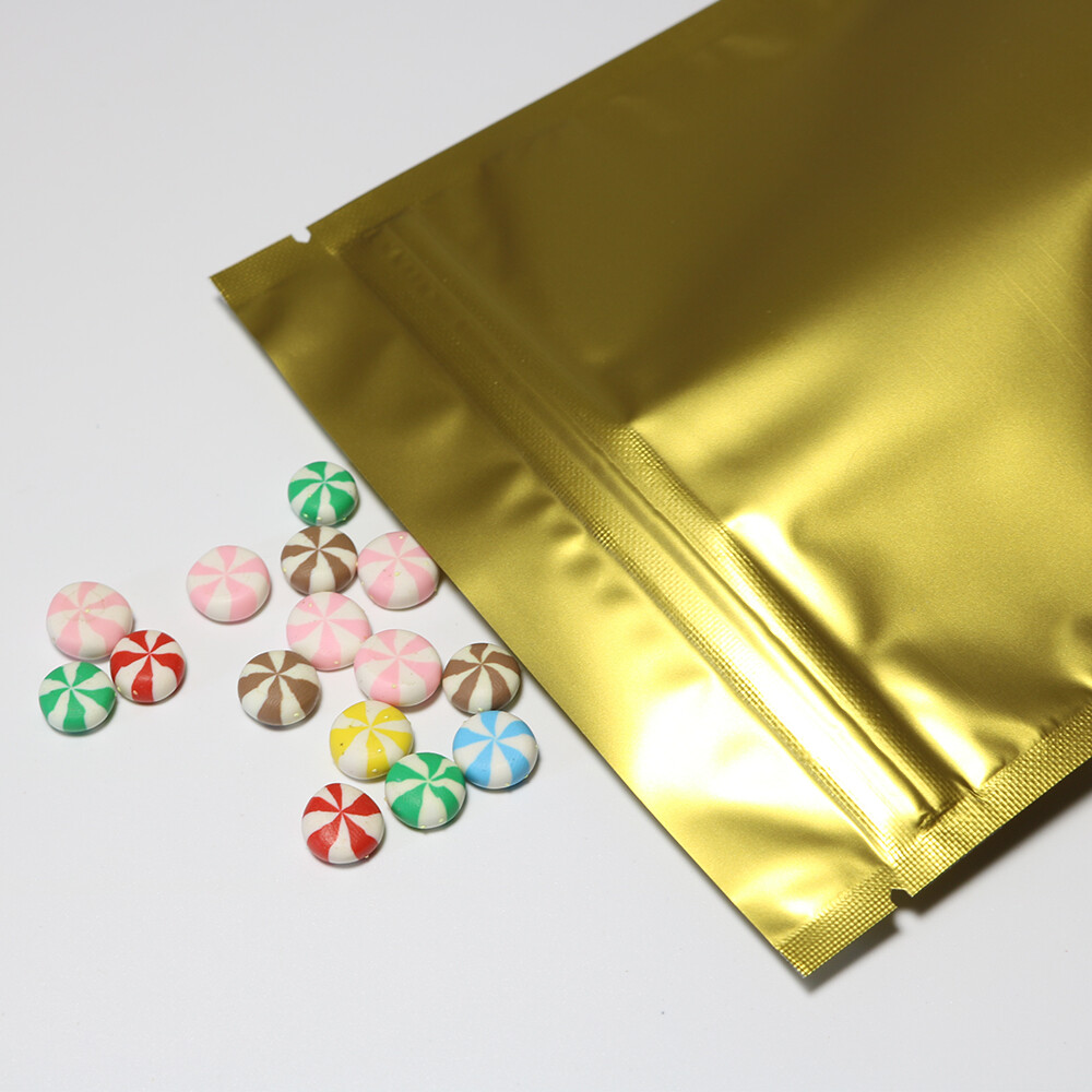 Variety of Sizes for 100pcs Matte Gold Metallized Foil Stand-Up Zipper Bags